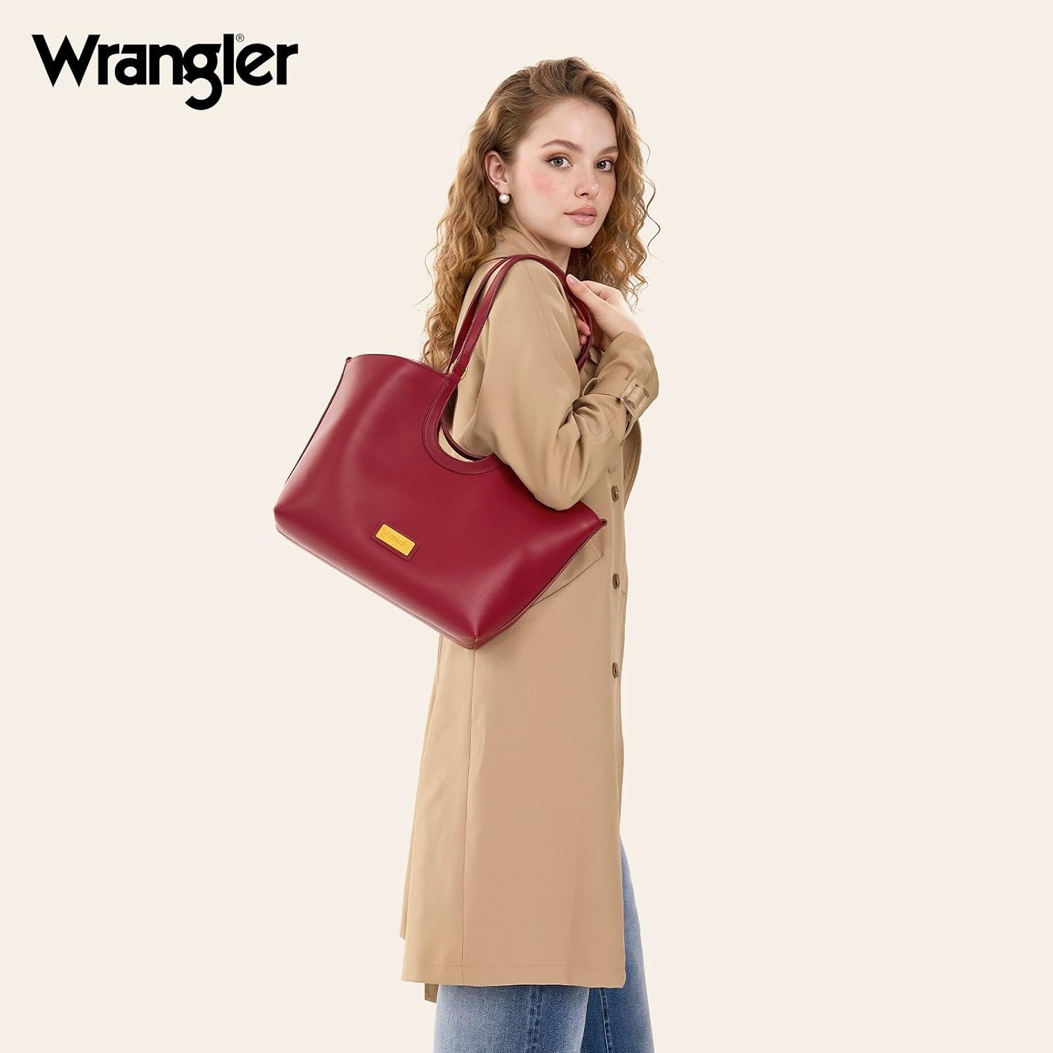 image:imageWrangler Tote Bag for Women Vegan Leather Handbag Large Shoulder PurseRed