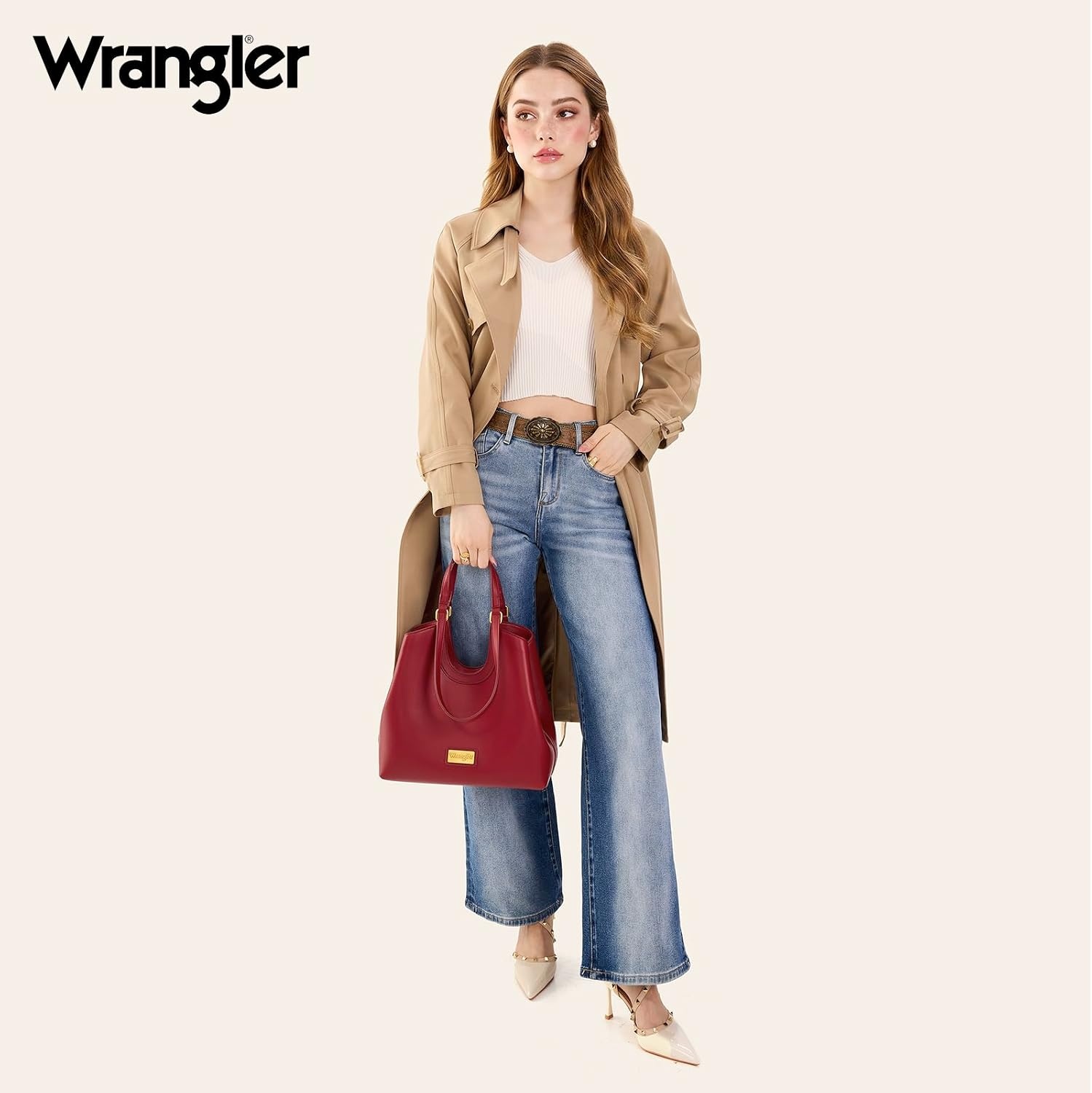 image:imageWrangler Tote Bag for Women Vegan Leather Handbag Large Shoulder PurseRed
