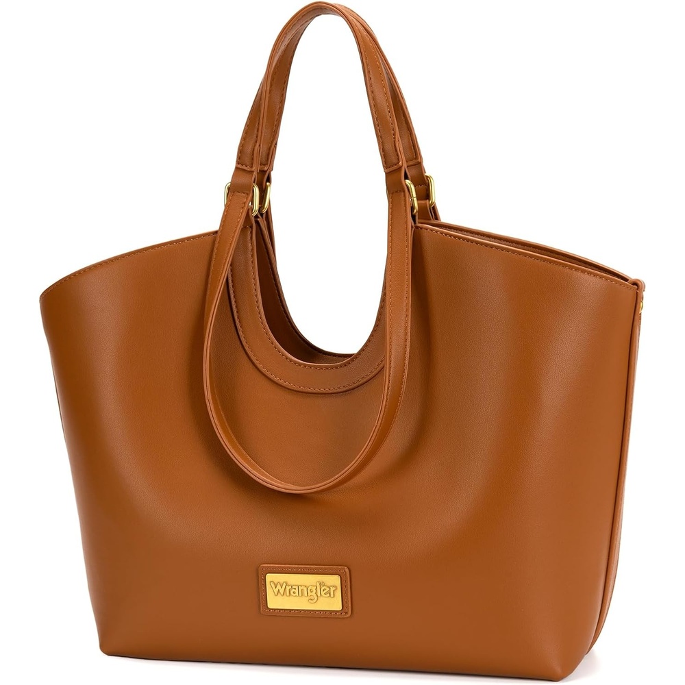 image:imageWrangler Tote Bag for Women Vegan Leather Handbag Large Shoulder PurseBrown