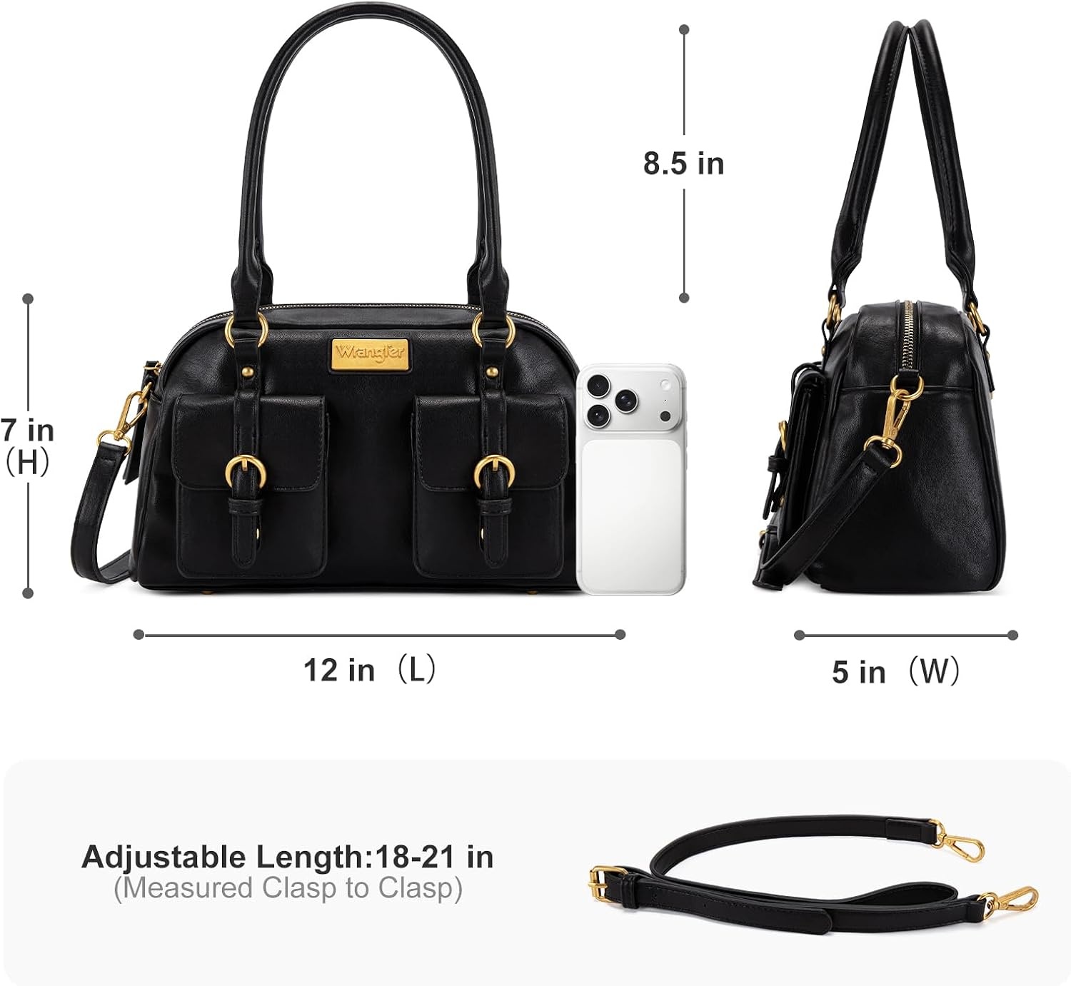 image:imageWrangler Satchel Handbags for Women Multi Pocket Top Handle Shoulder BagBlack