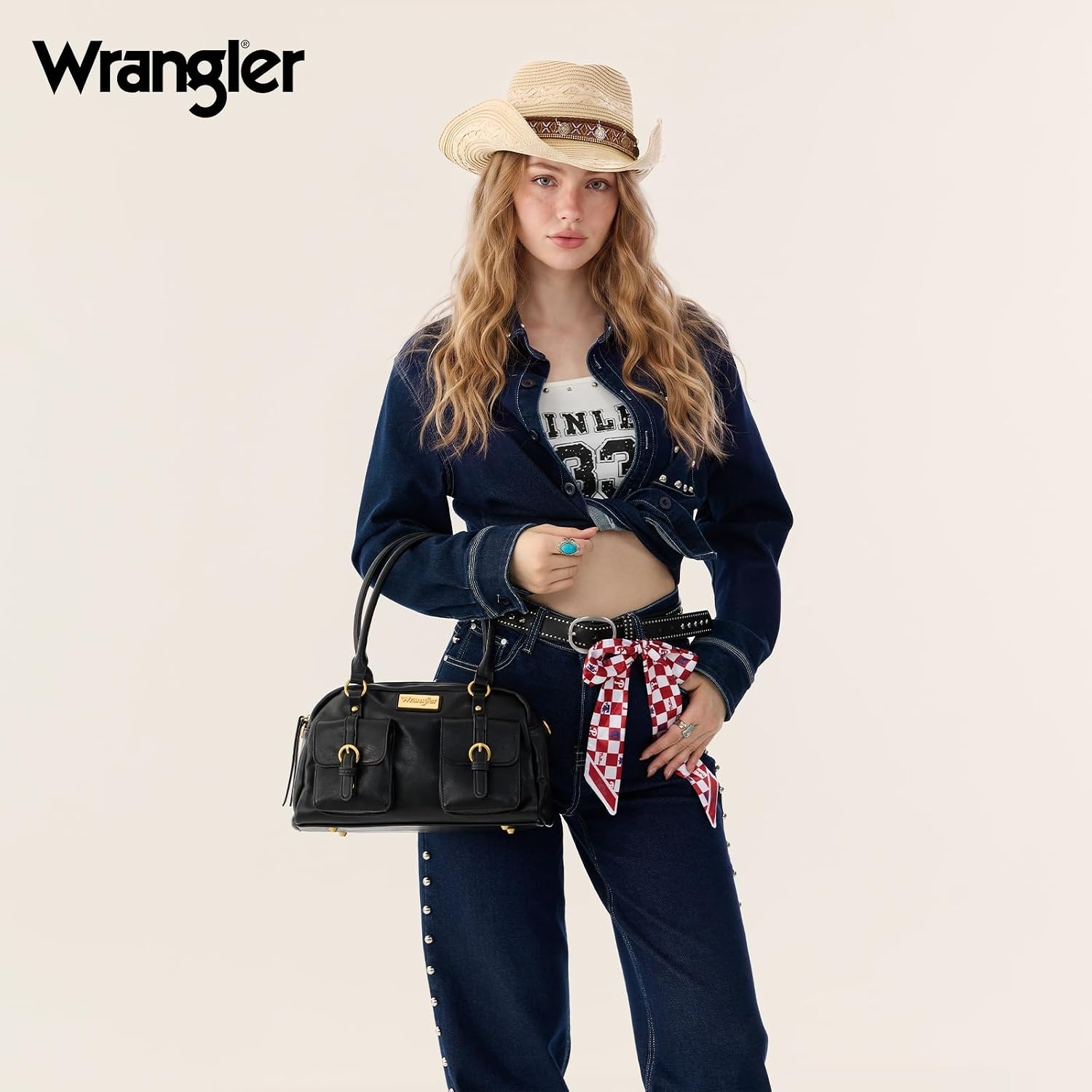 image:imageWrangler Satchel Handbags for Women Multi Pocket Top Handle Shoulder BagBlack