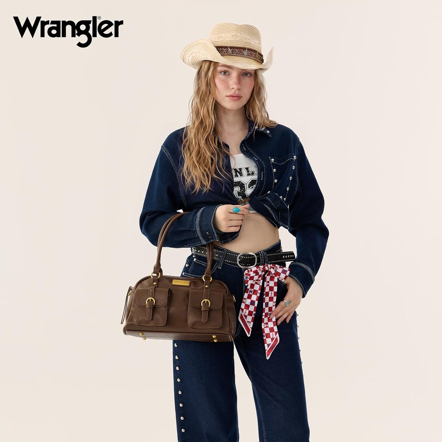 image:imageWrangler Satchel Handbags for Women Multi Pocket Top Handle Shoulder BagBrown