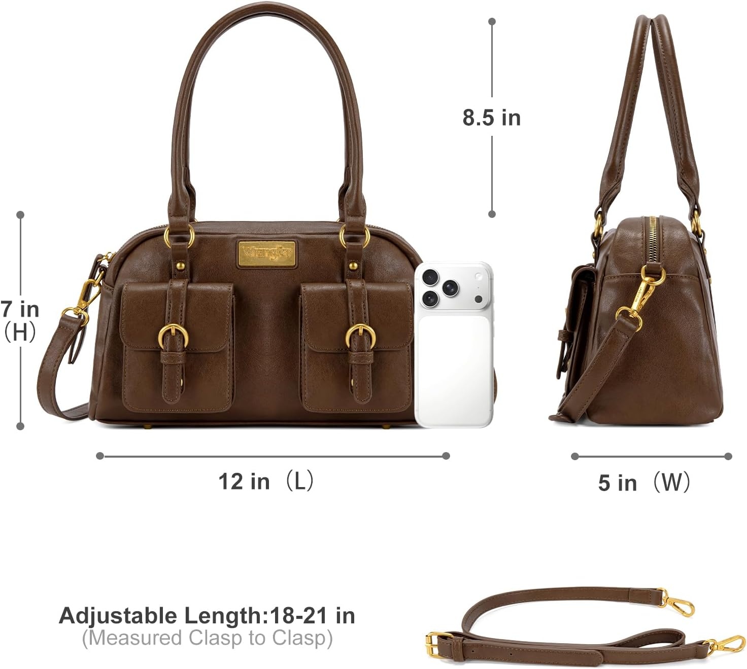 image:imageWrangler Satchel Handbags for Women Multi Pocket Top Handle Shoulder BagBrown