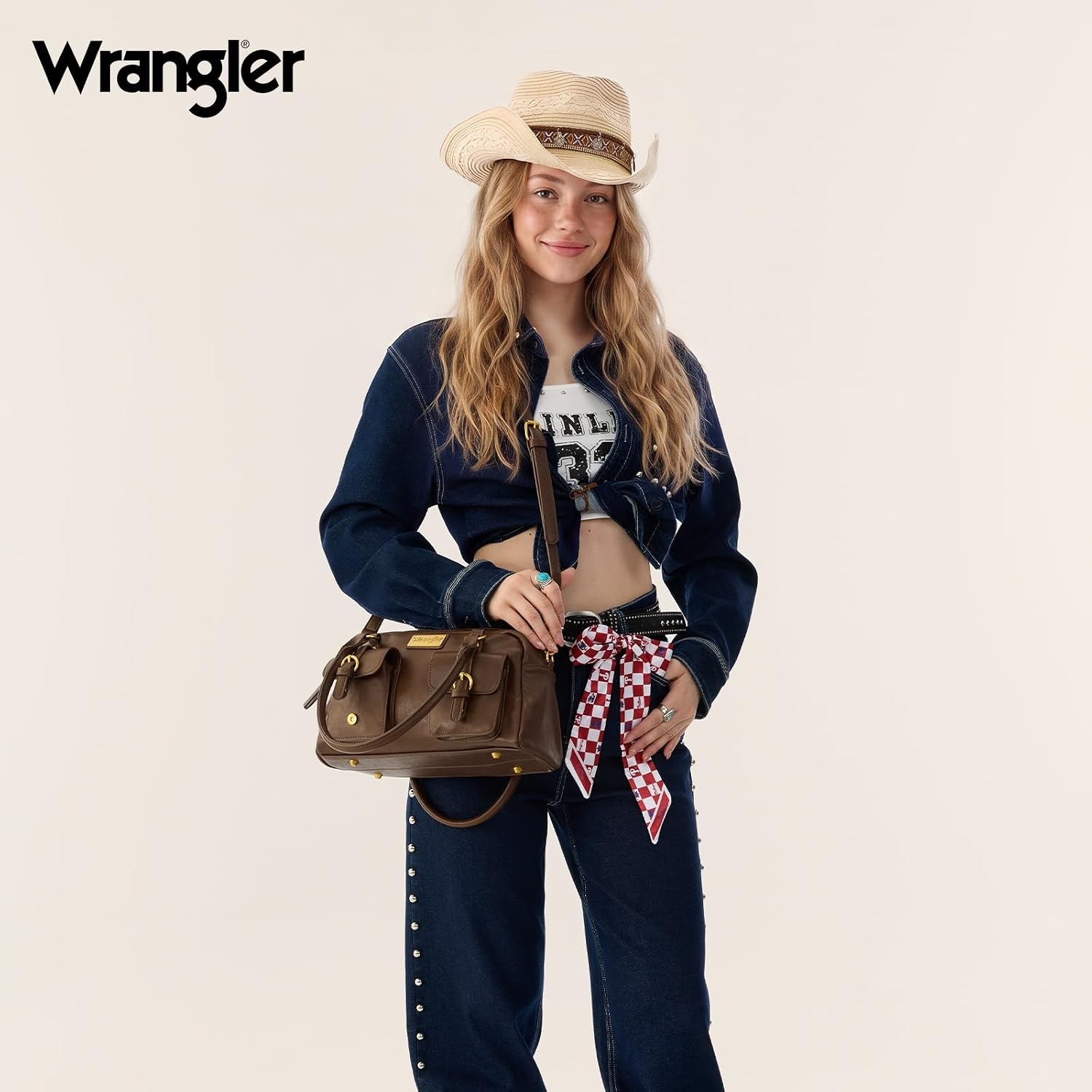 image:imageWrangler Satchel Handbags for Women Multi Pocket Top Handle Shoulder BagBrown