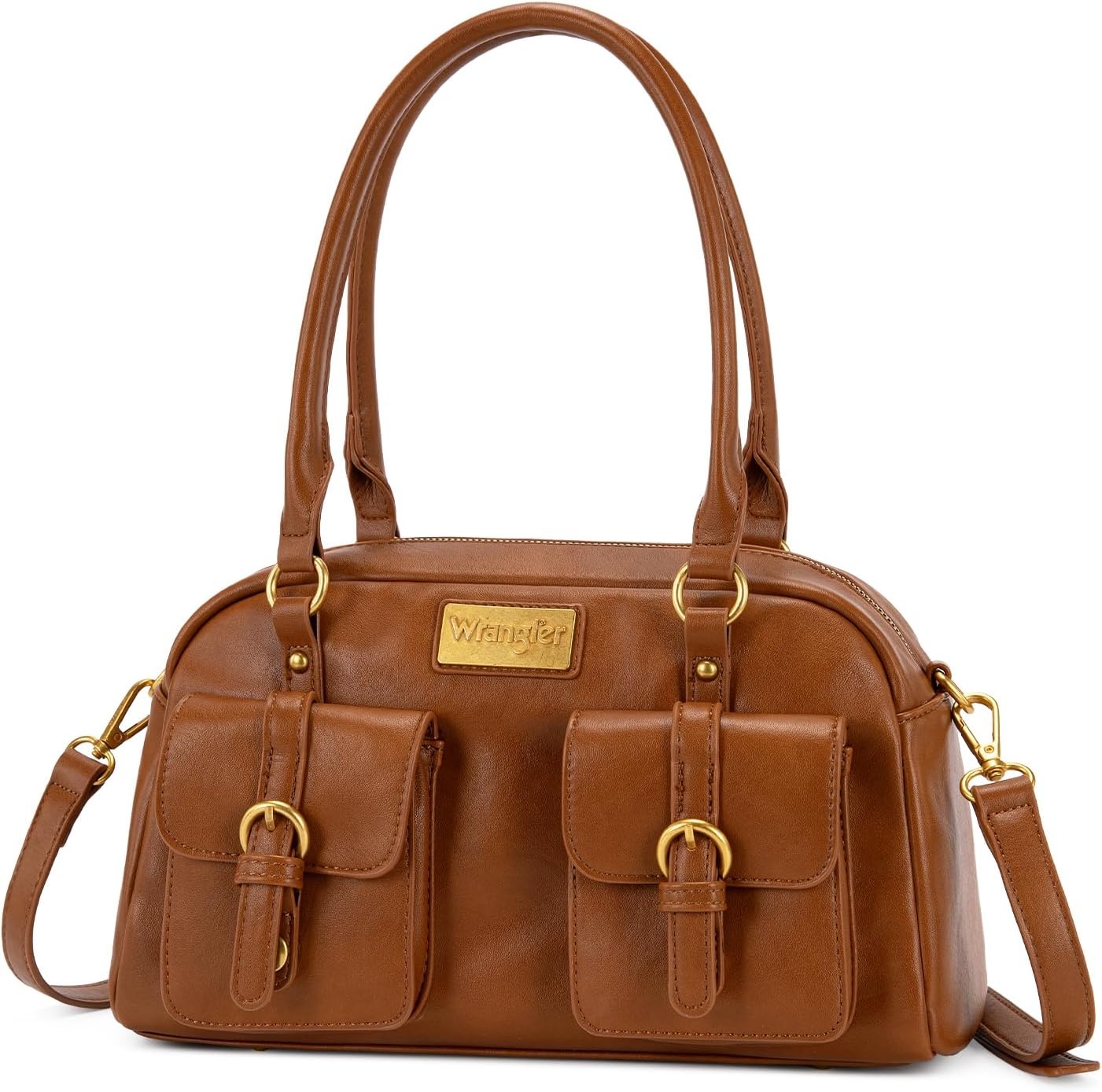 image:imageWrangler Satchel Handbags for Women Multi Pocket Top Handle Shoulder BagCognac