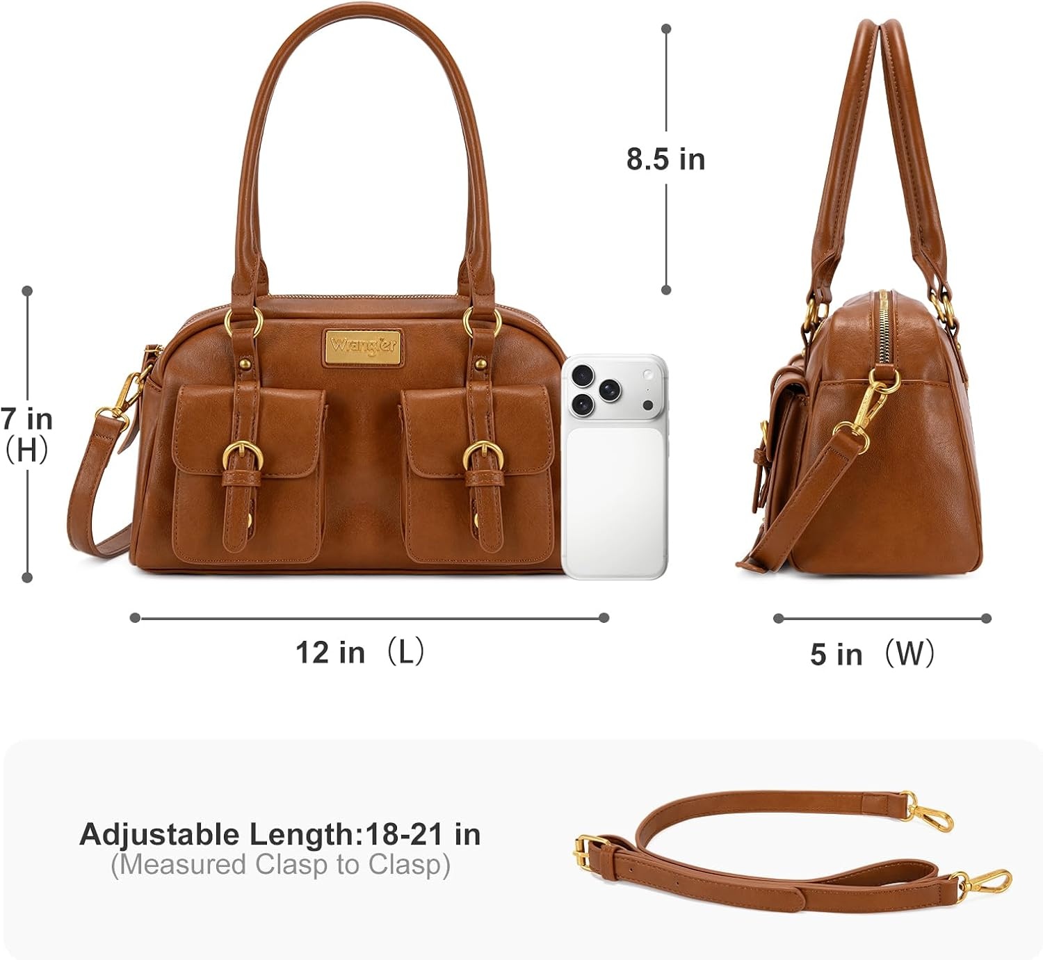 image:imageWrangler Satchel Handbags for Women Multi Pocket Top Handle Shoulder BagCognac