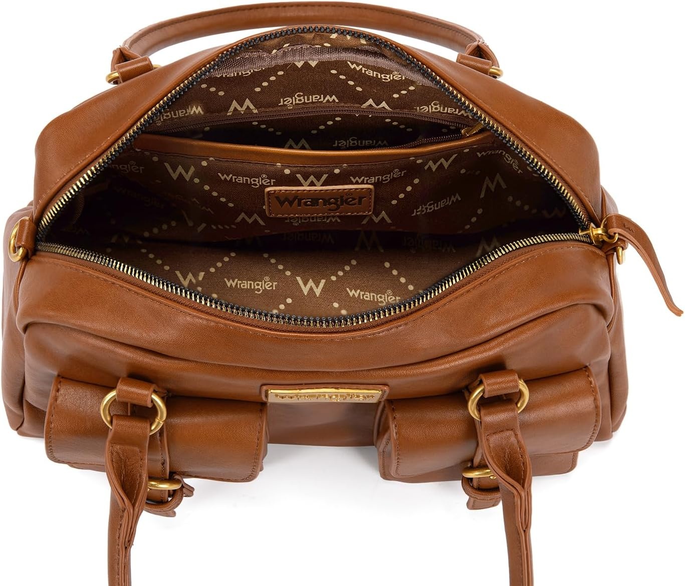 image:imageWrangler Satchel Handbags for Women Multi Pocket Top Handle Shoulder BagCognac