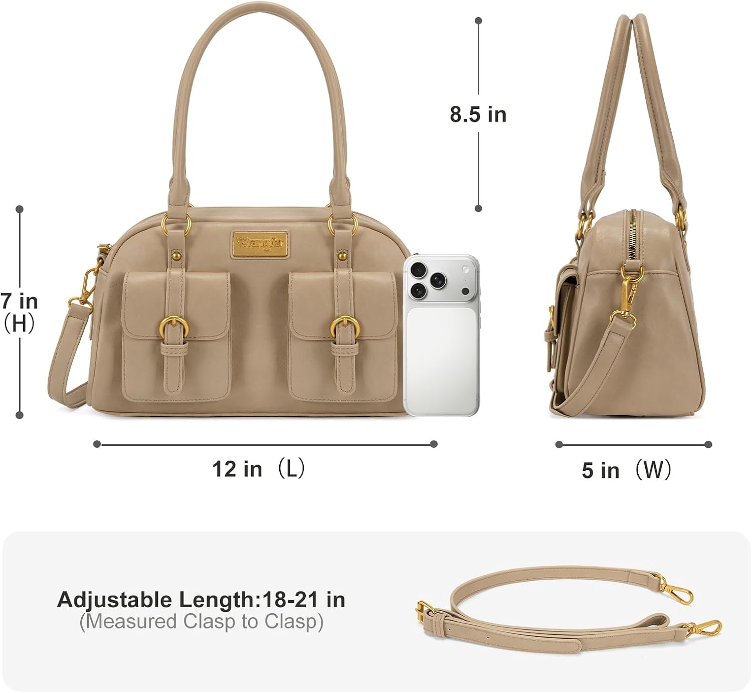 image:imageWrangler Satchel Handbags for Women Multi Pocket Top Handle Shoulder BagKhaki