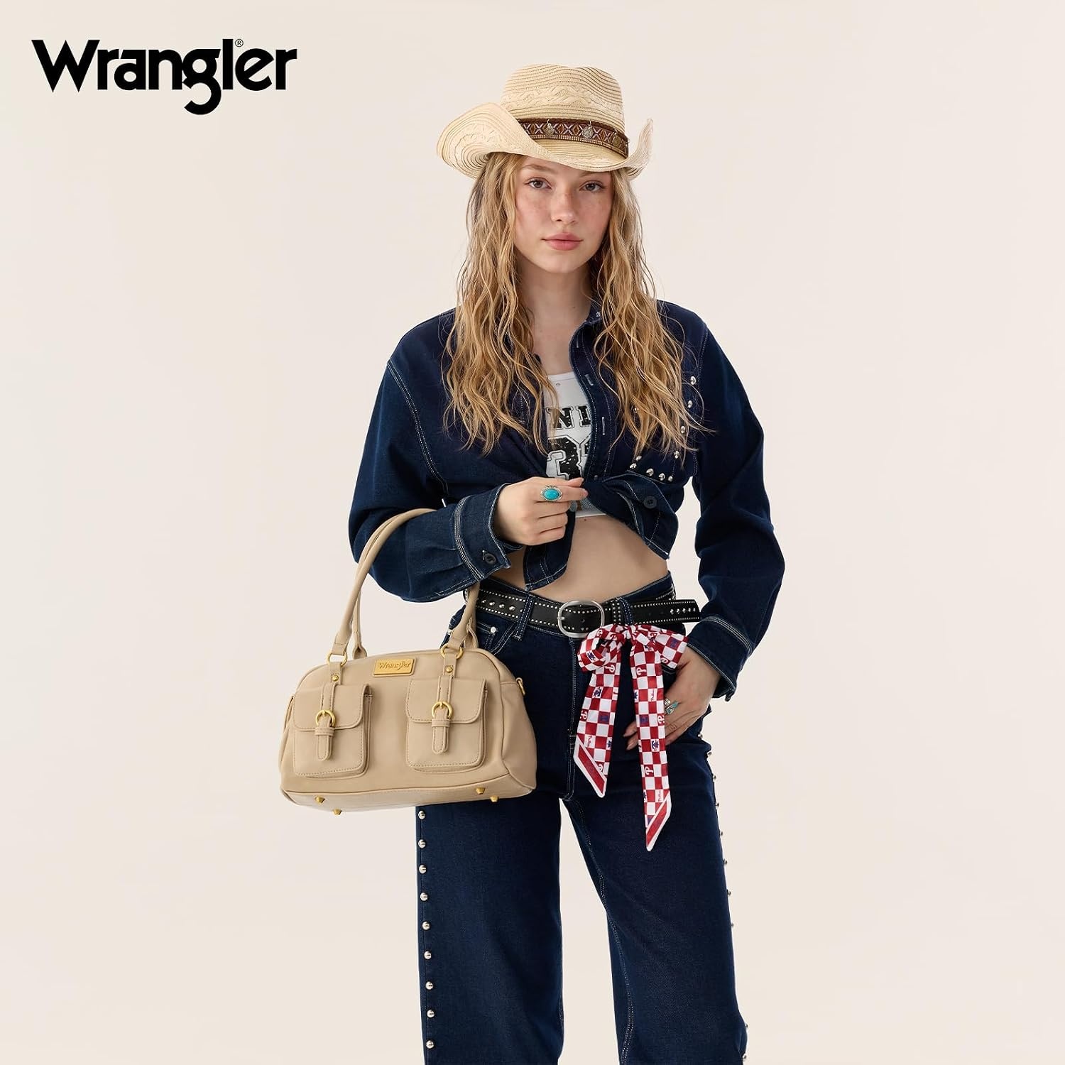 image:imageWrangler Satchel Handbags for Women Multi Pocket Top Handle Shoulder BagKhaki