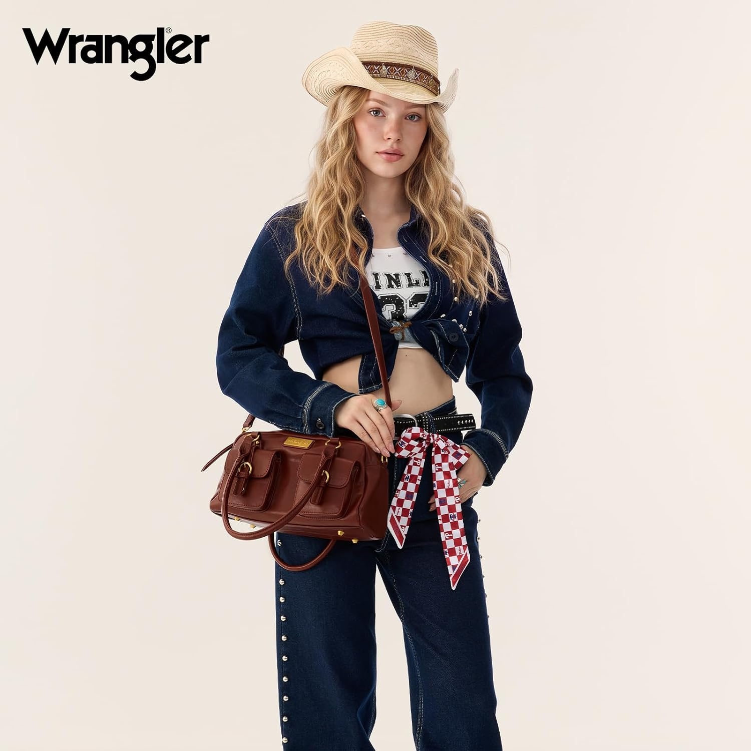 image:imageWrangler Satchel Handbags for Women Multi Pocket Top Handle Shoulder BagReddish Brown