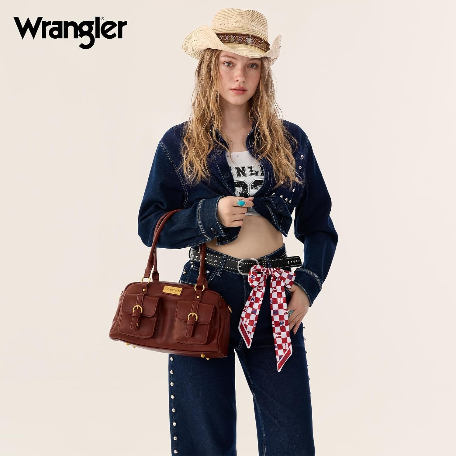 image:imageWrangler Satchel Handbags for Women Multi Pocket Top Handle Shoulder BagReddish Brown