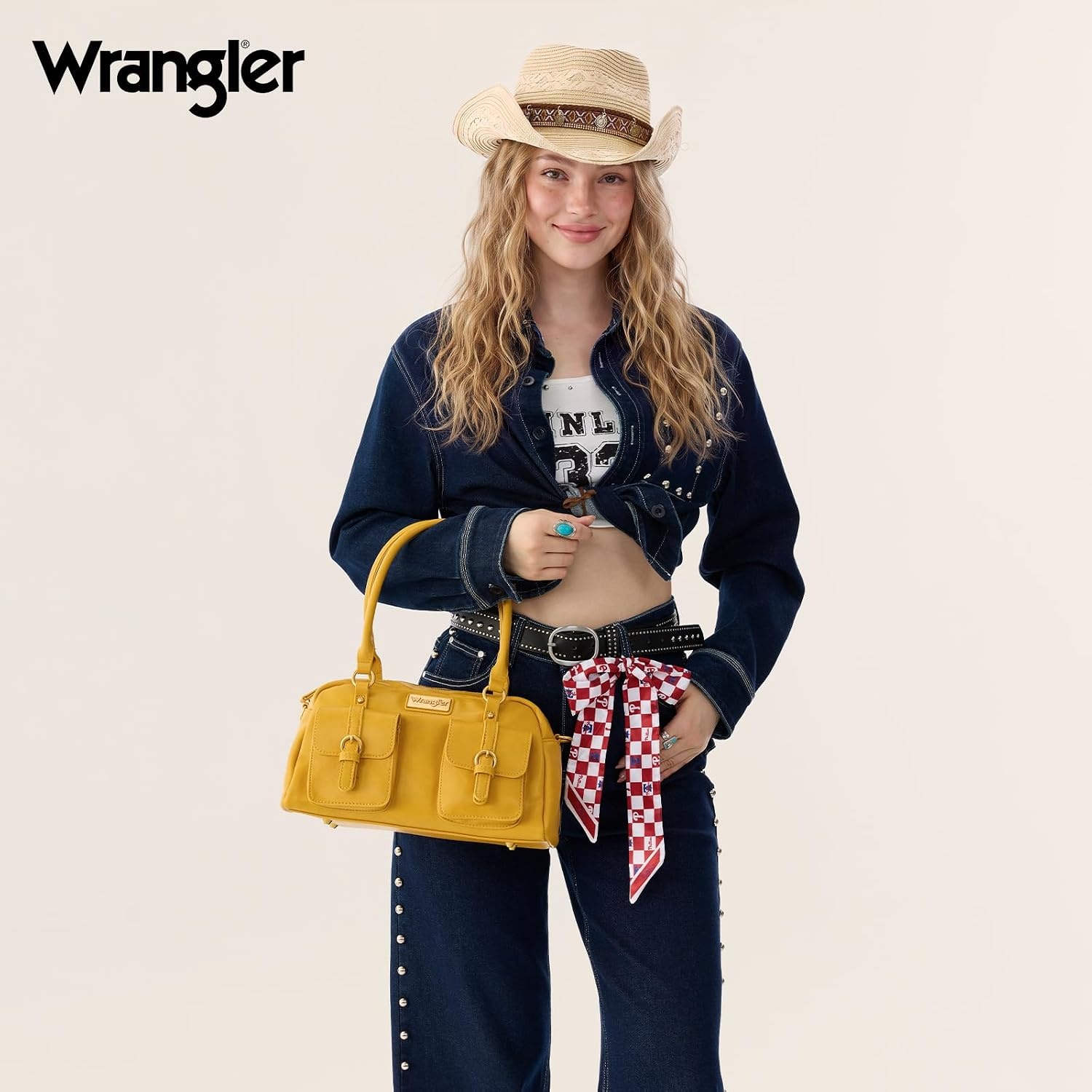 image:imageWrangler Satchel Handbags for Women Multi Pocket Top Handle Shoulder BagYellow