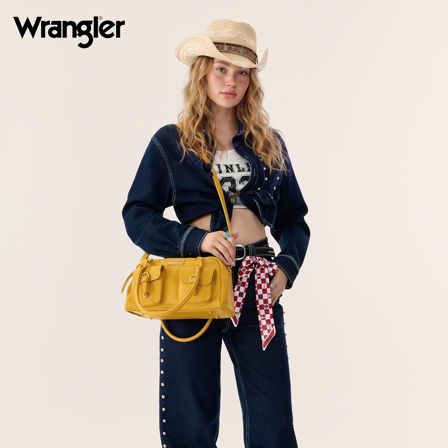 image:imageWrangler Satchel Handbags for Women Multi Pocket Top Handle Shoulder BagYellow