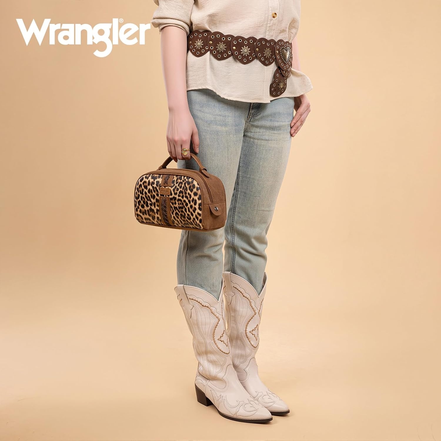 image:imageWrangler Makeup Bag Western Travel Cosmetic Bag for Women Toiletry BagSleopard brown