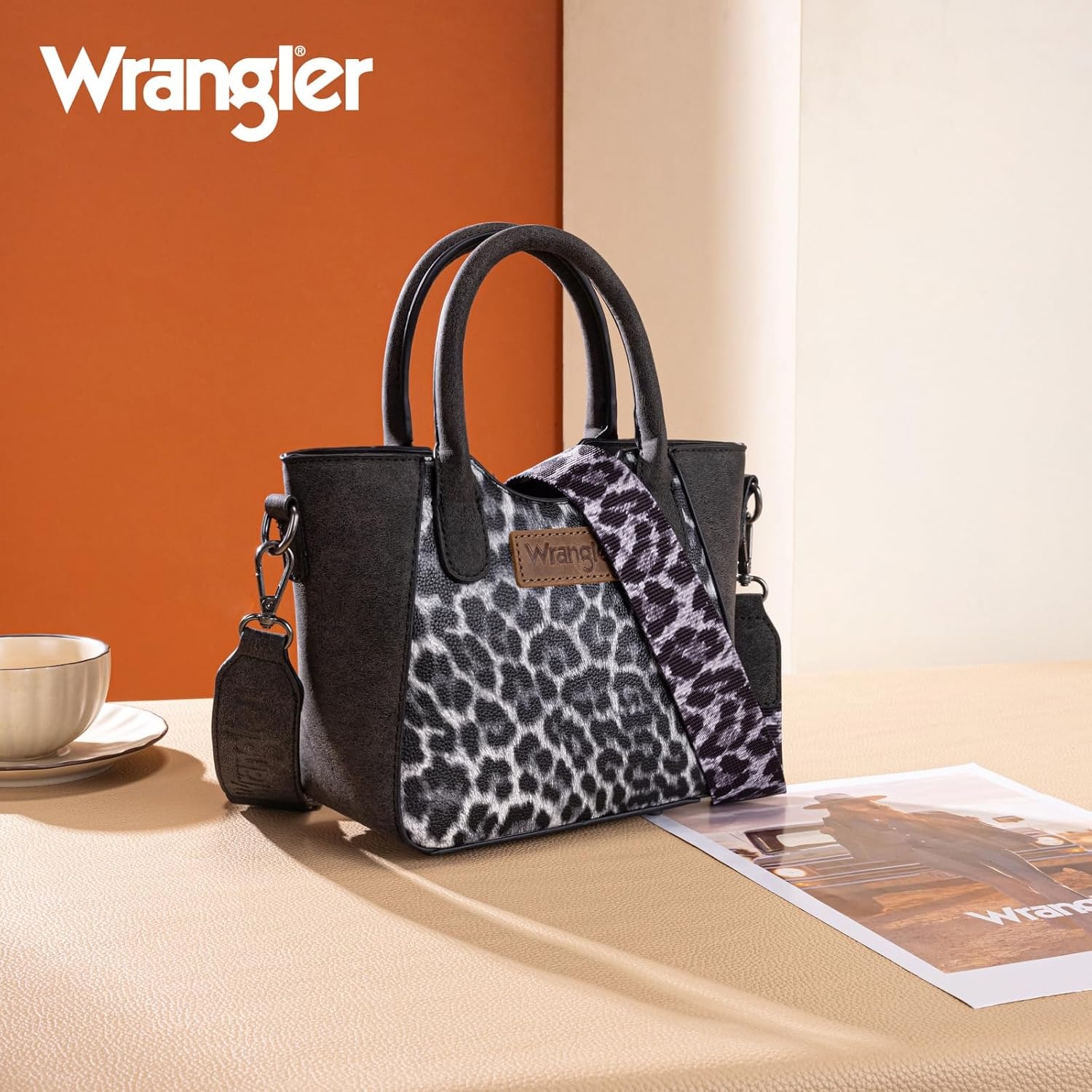 image:imageWrangler Purse for Women Small Rustic Charm TopHanddle Handbags Western Satchel Purse with Crossbody StrapLeopardblack