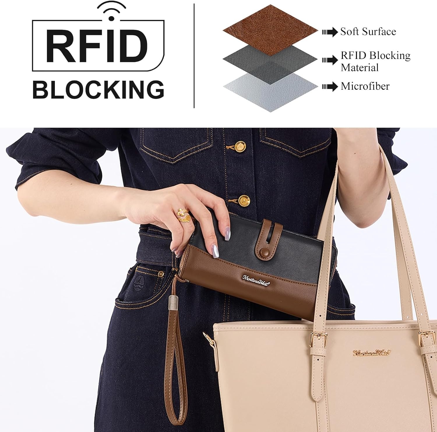 image:imageWristlet Wallet Women Large RFID Blocking Wallets Cute Clutch Phone WalletBlack