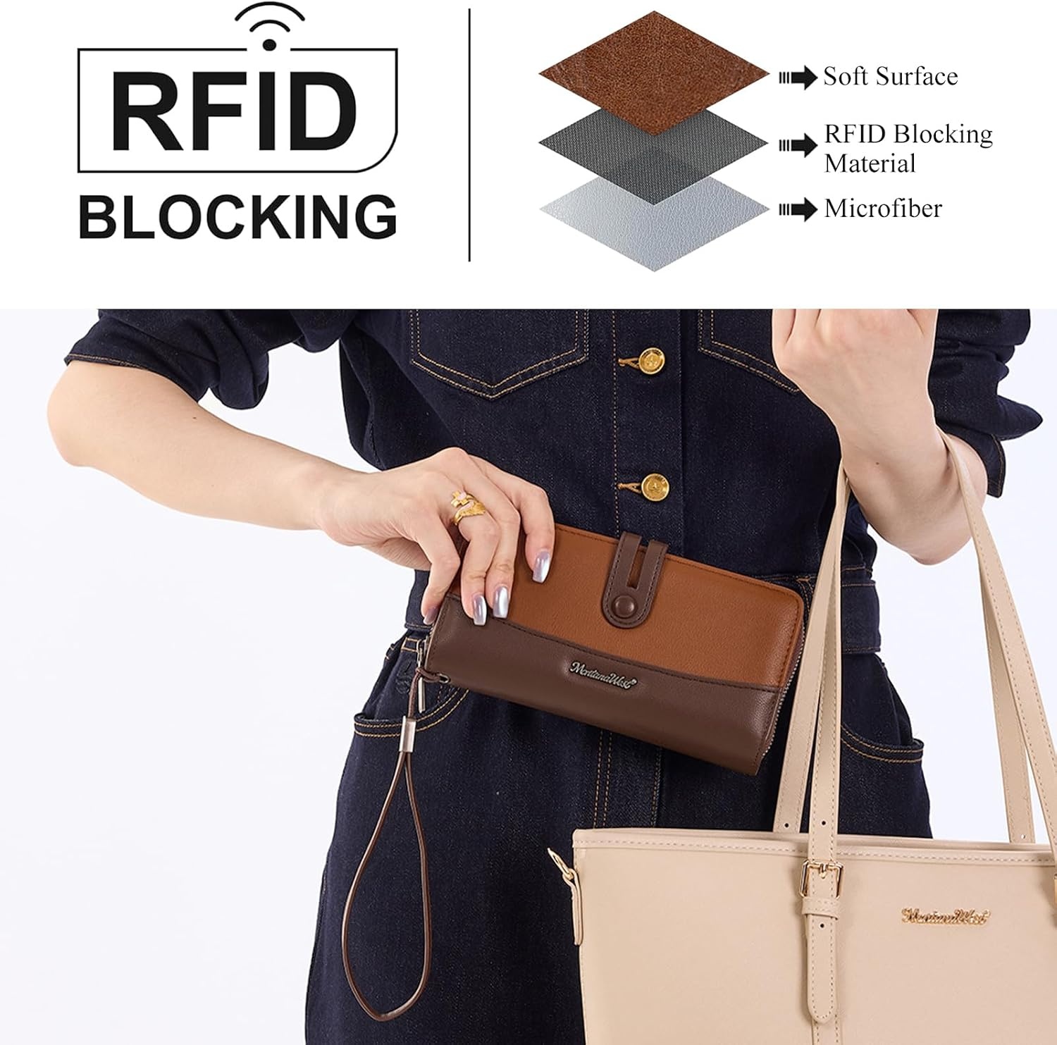 image:imageWristlet Wallet Women Large RFID Blocking Wallets Cute Clutch Phone WalletBrown