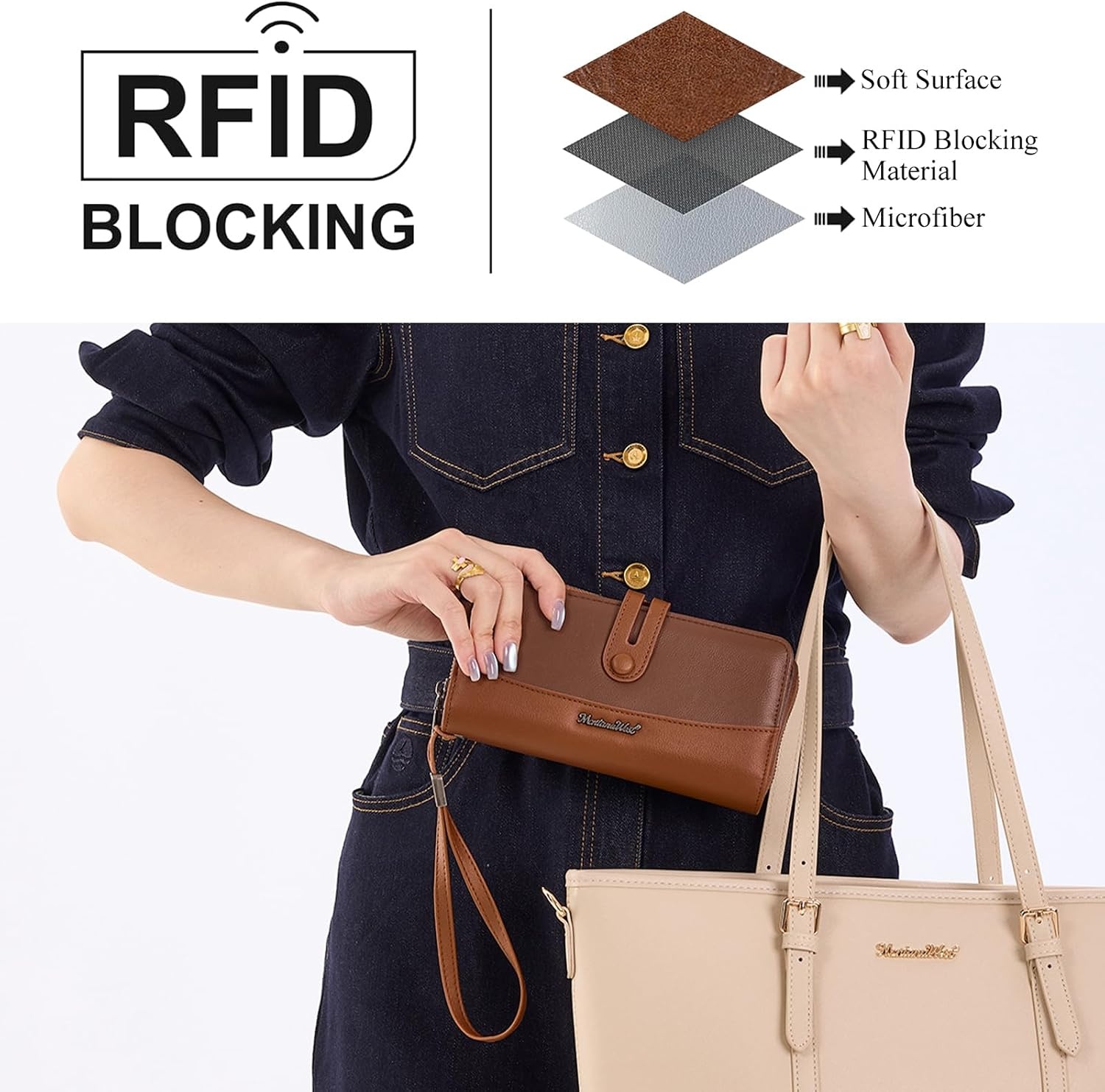 image:imageWristlet Wallet Women Large RFID Blocking Wallets Cute Clutch Phone WalletDark Brown