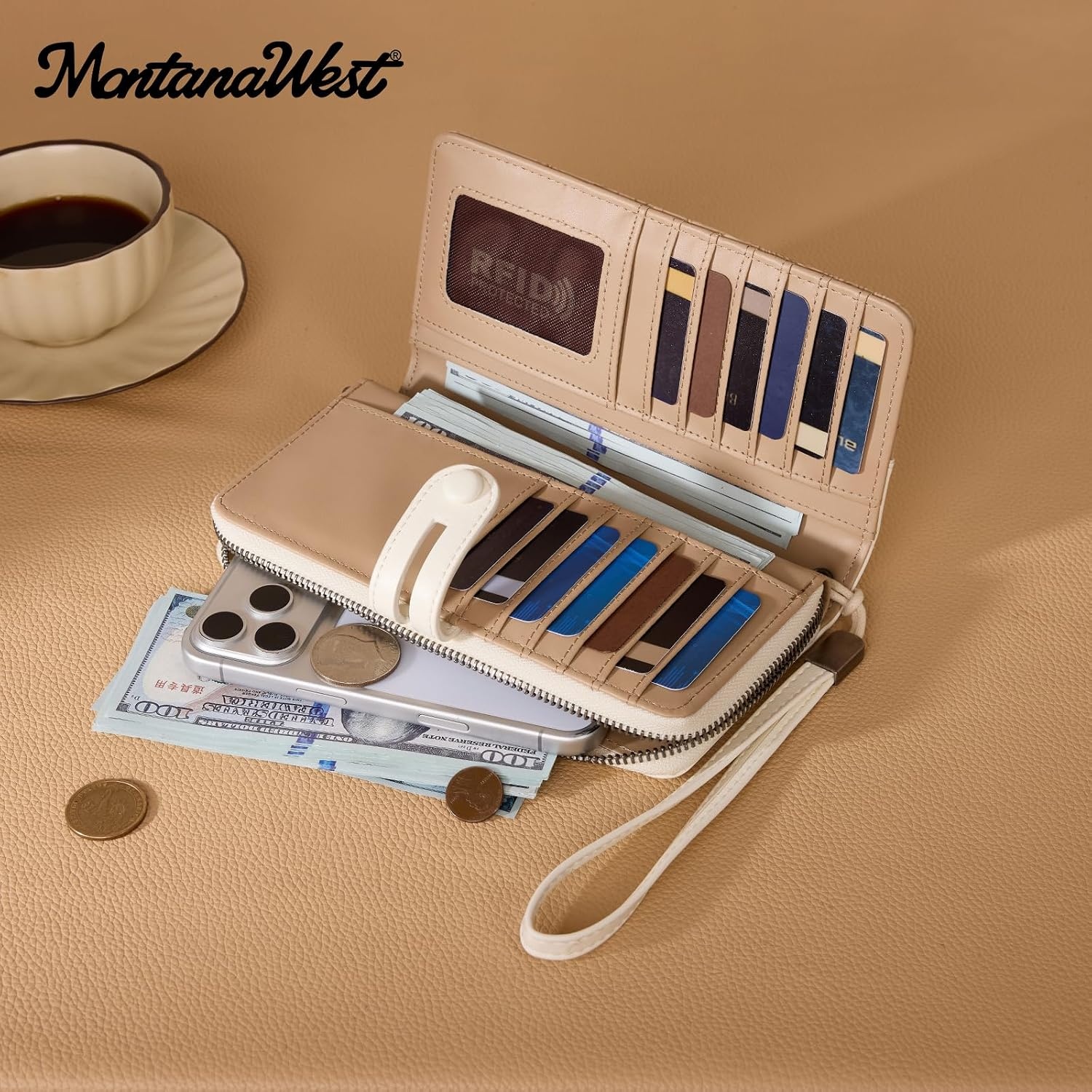 image:imageWristlet Wallet Women Large RFID Blocking Wallets Cute Clutch Phone WalletKhaki
