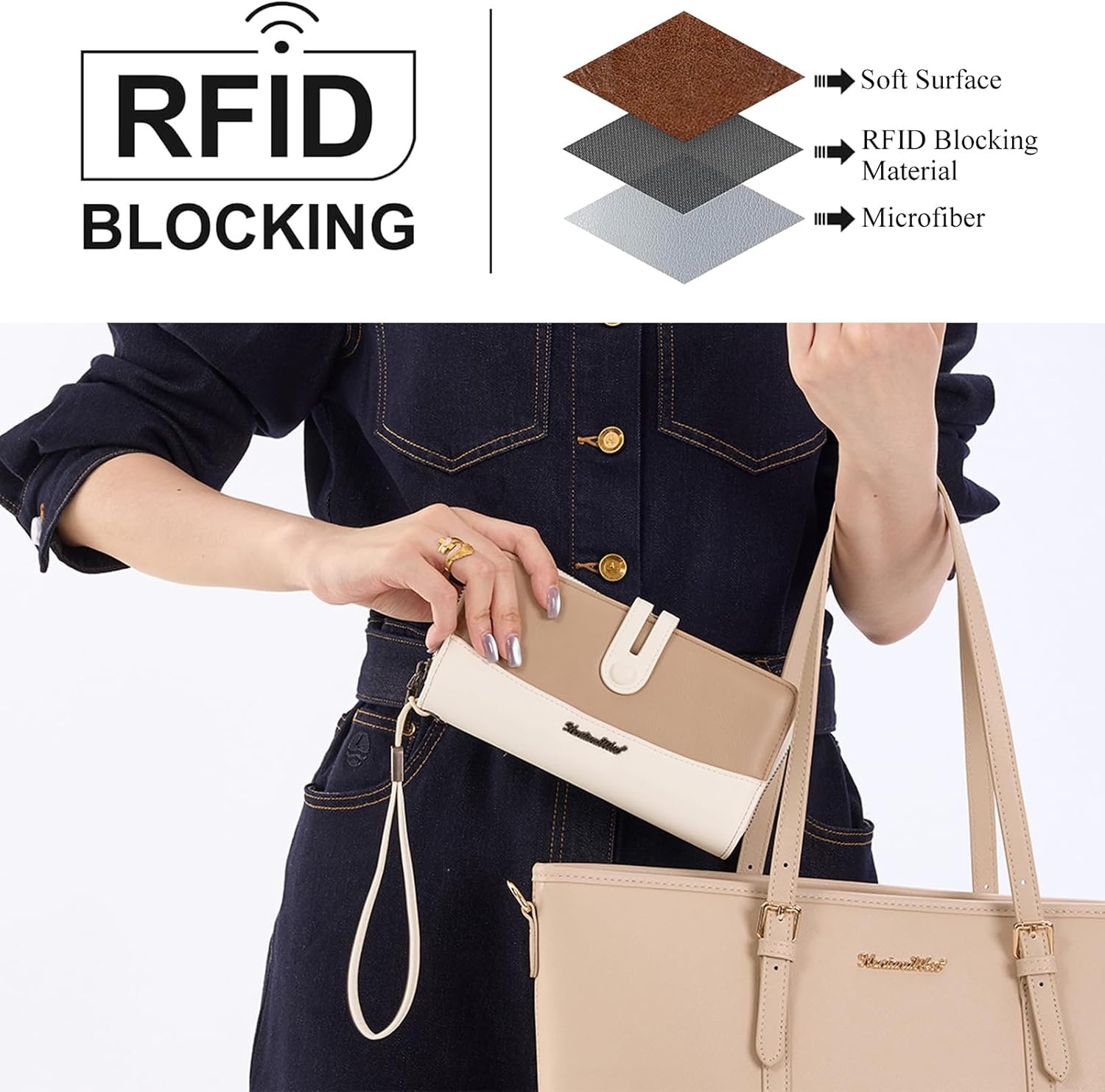 image:imageWristlet Wallet Women Large RFID Blocking Wallets Cute Clutch Phone WalletKhaki