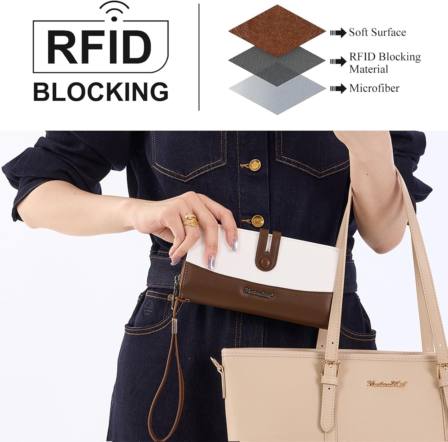 image:imageWristlet Wallet Women Large RFID Blocking Wallets Cute Clutch Phone WalletOff White