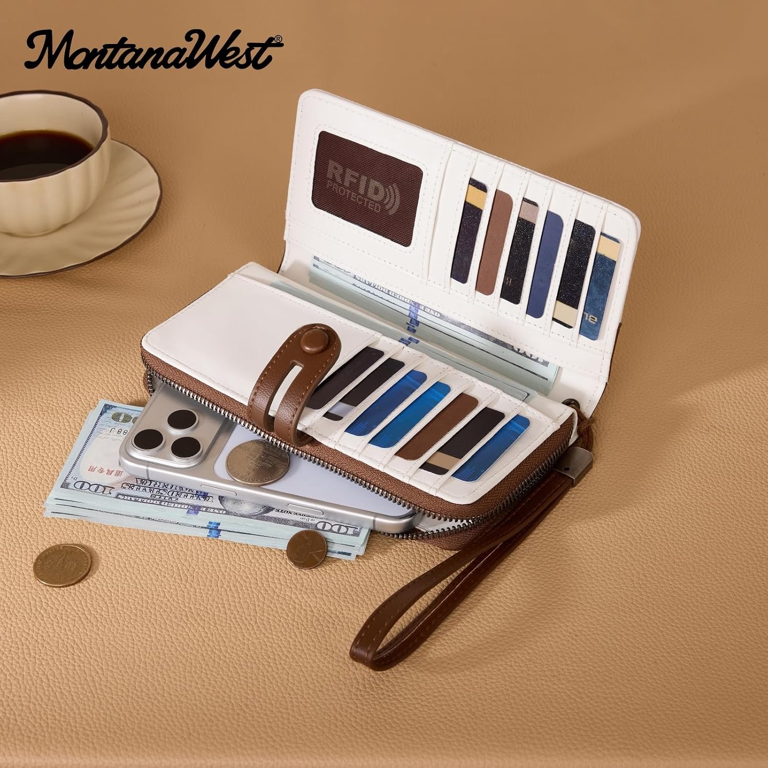 image:imageWristlet Wallet Women Large RFID Blocking Wallets Cute Clutch Phone WalletOff White