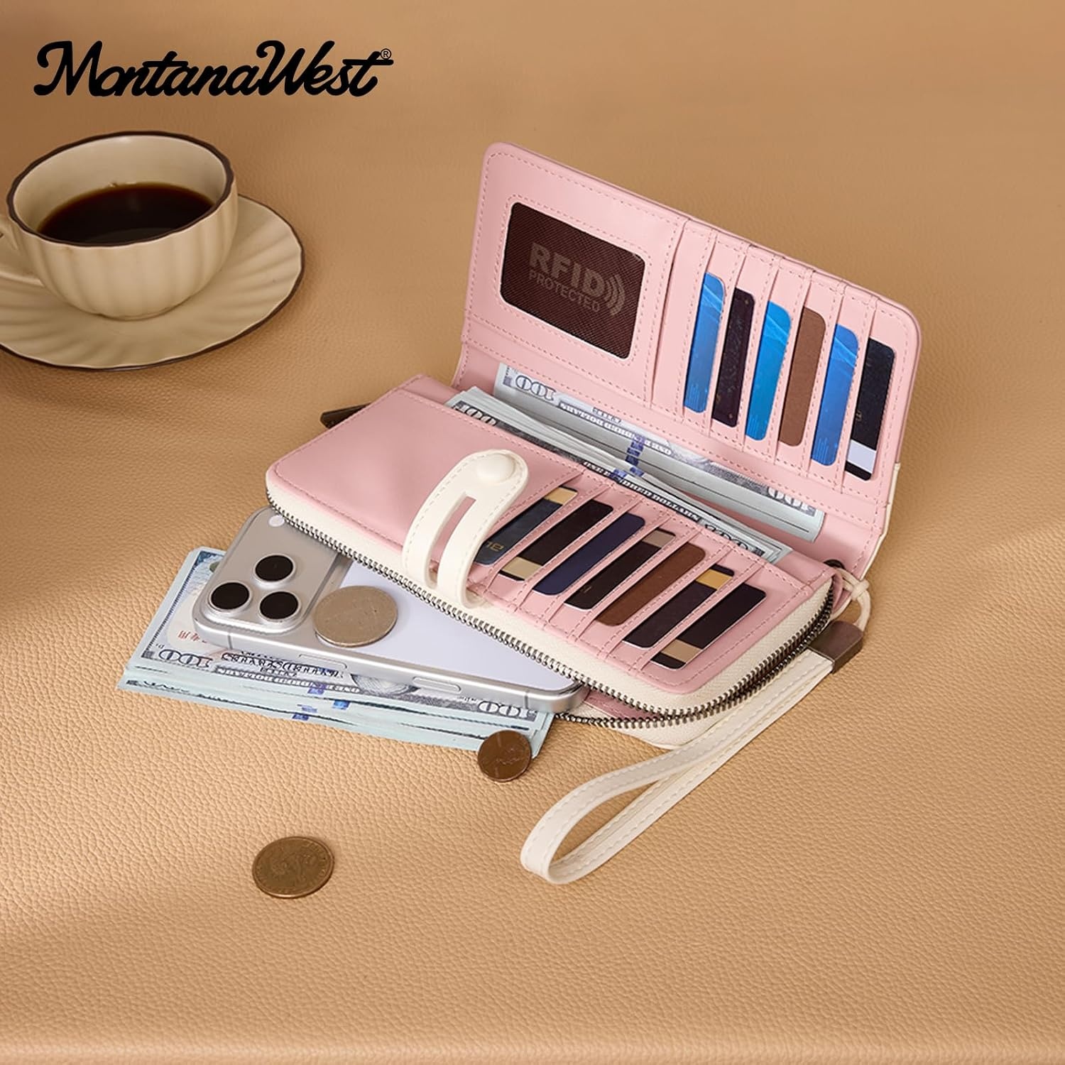 image:imageWristlet Wallet Women Large RFID Blocking Wallets Cute Clutch Phone WalletPink