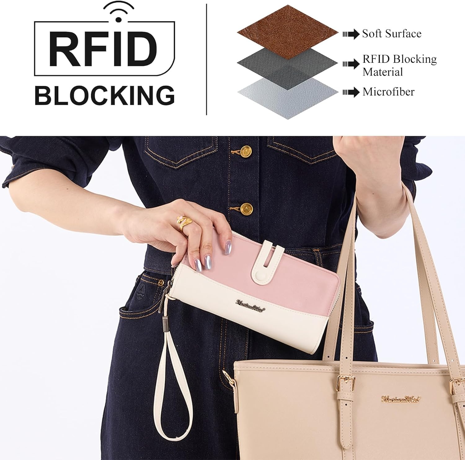 image:imageWristlet Wallet Women Large RFID Blocking Wallets Cute Clutch Phone WalletPink