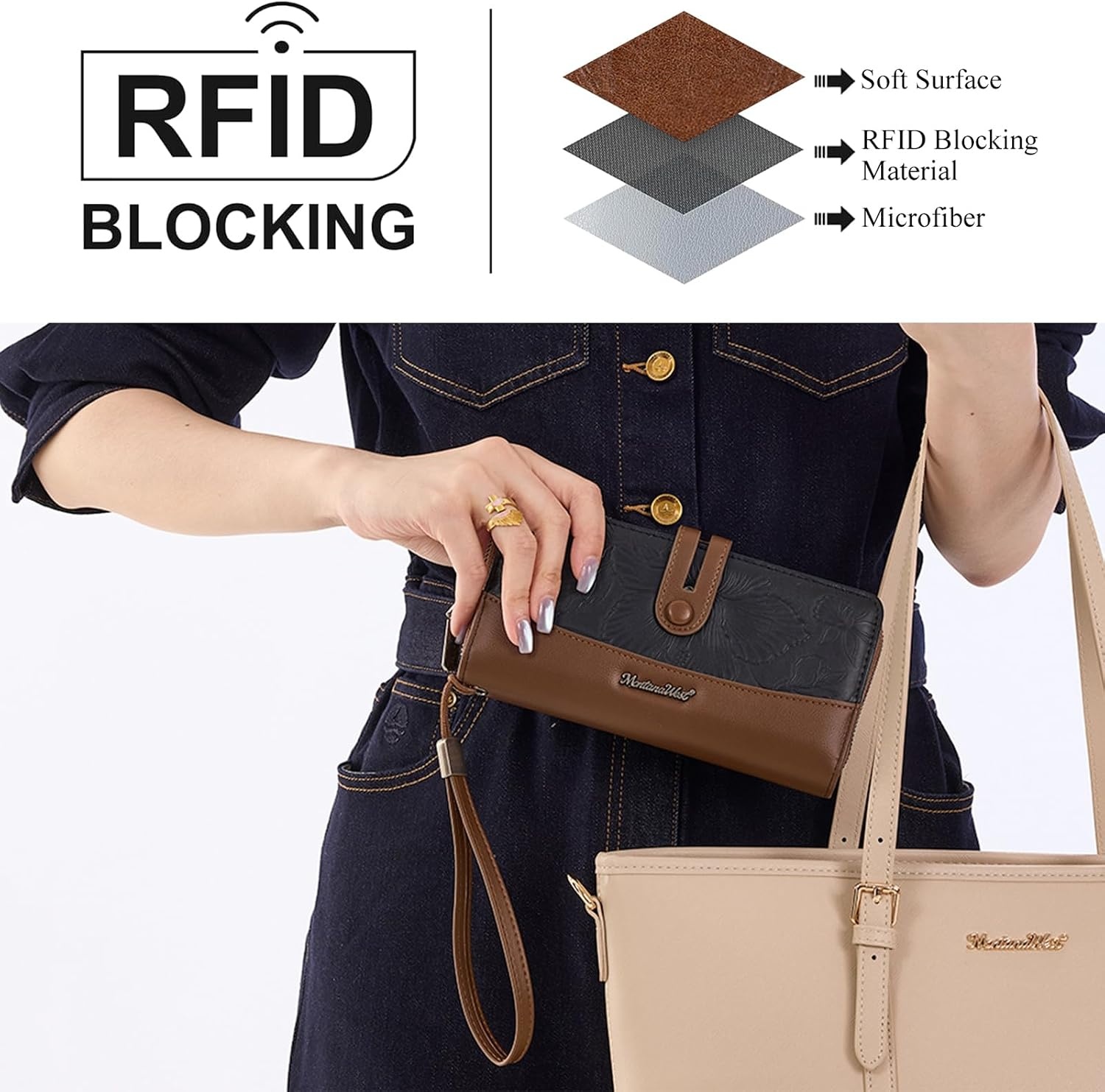 image:imageWristlet Wallet Women Large RFID Blocking Wallets Cute Clutch Phone WalletTBlack