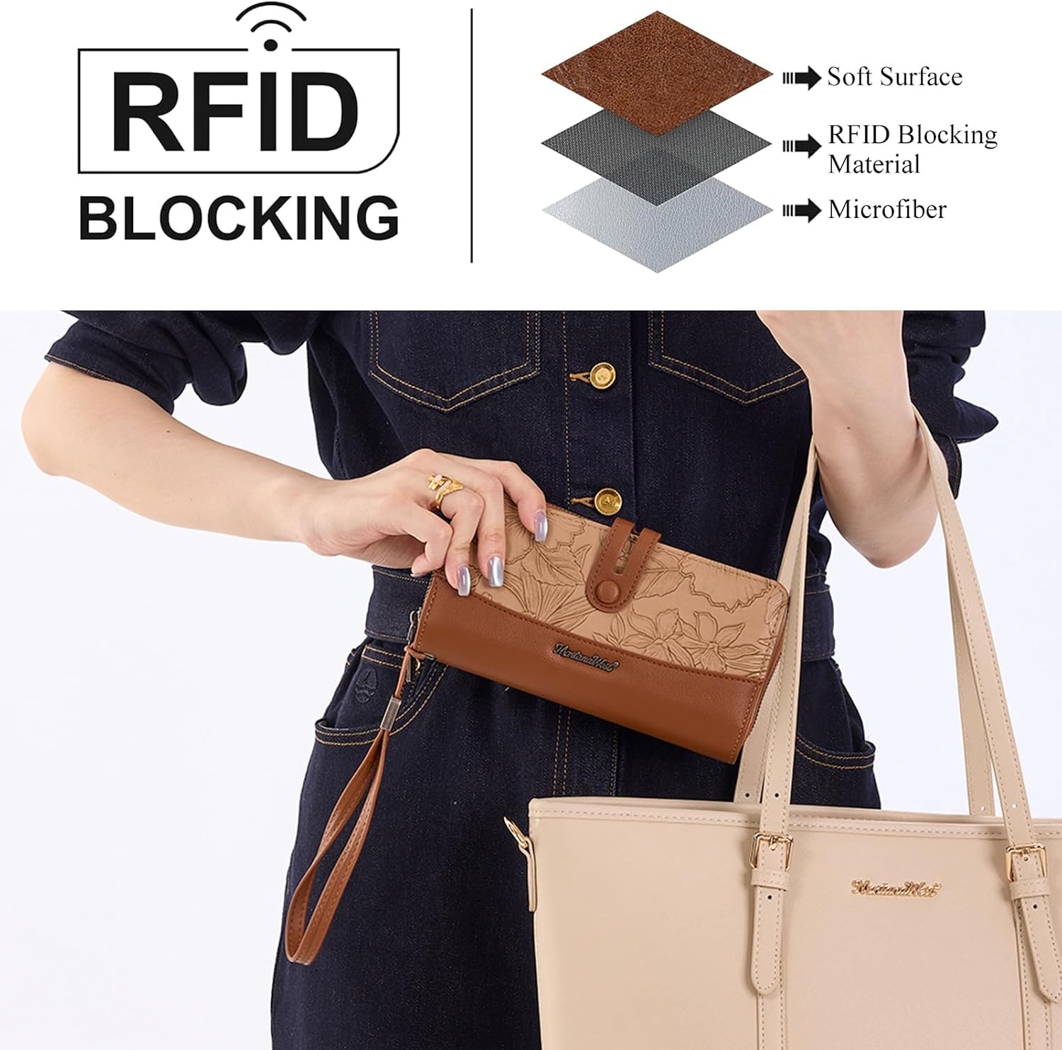 image:imageWristlet Wallet Women Large RFID Blocking Wallets Cute Clutch Phone WalletTBrown