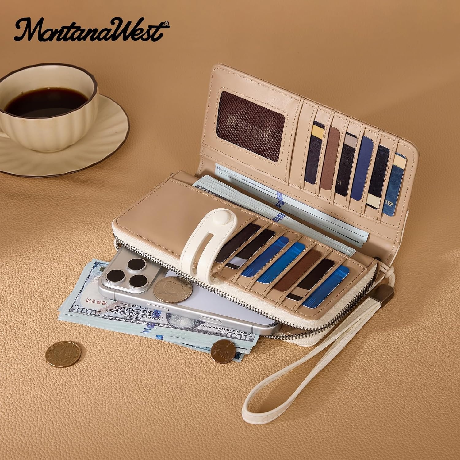 image:imageWristlet Wallet Women Large RFID Blocking Wallets Cute Clutch Phone WalletTKhaki