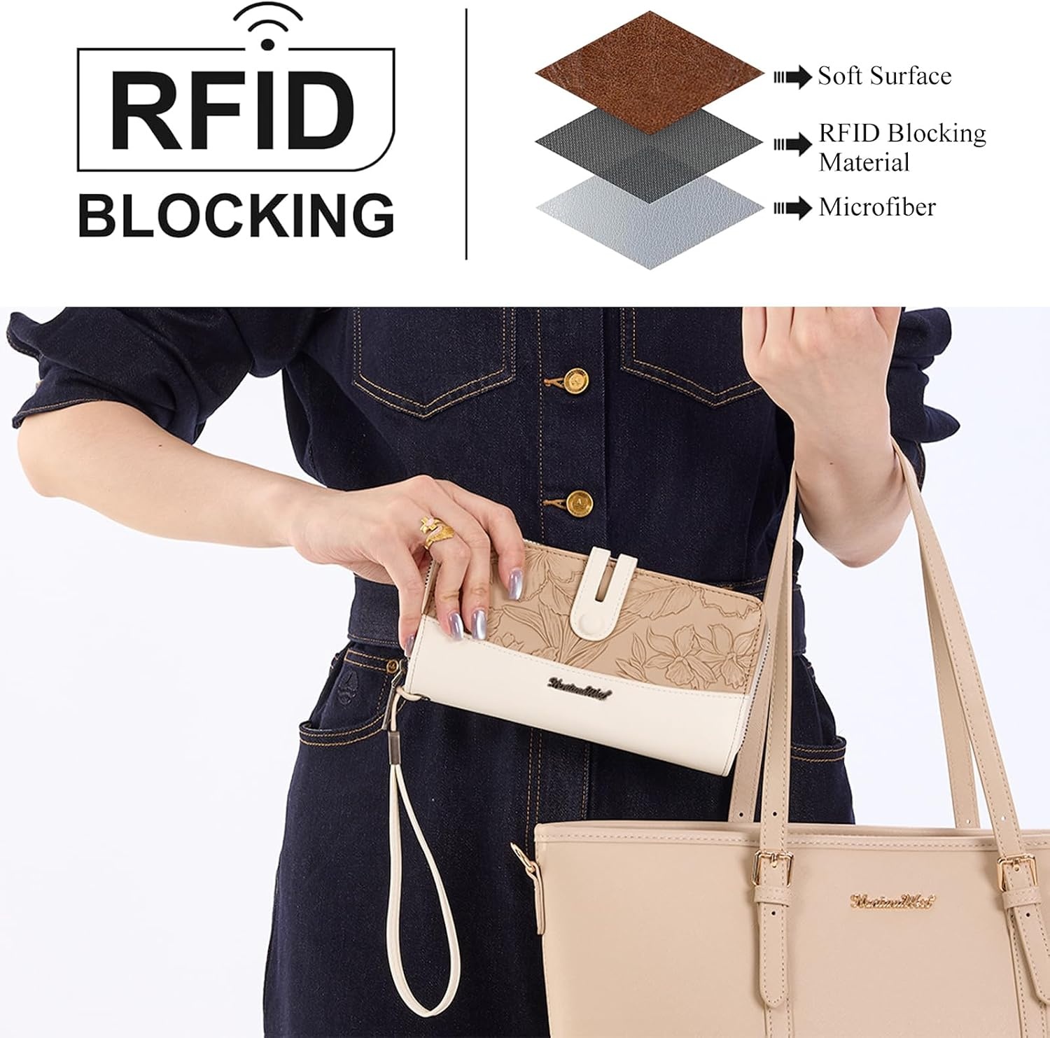 image:imageWristlet Wallet Women Large RFID Blocking Wallets Cute Clutch Phone WalletTKhaki