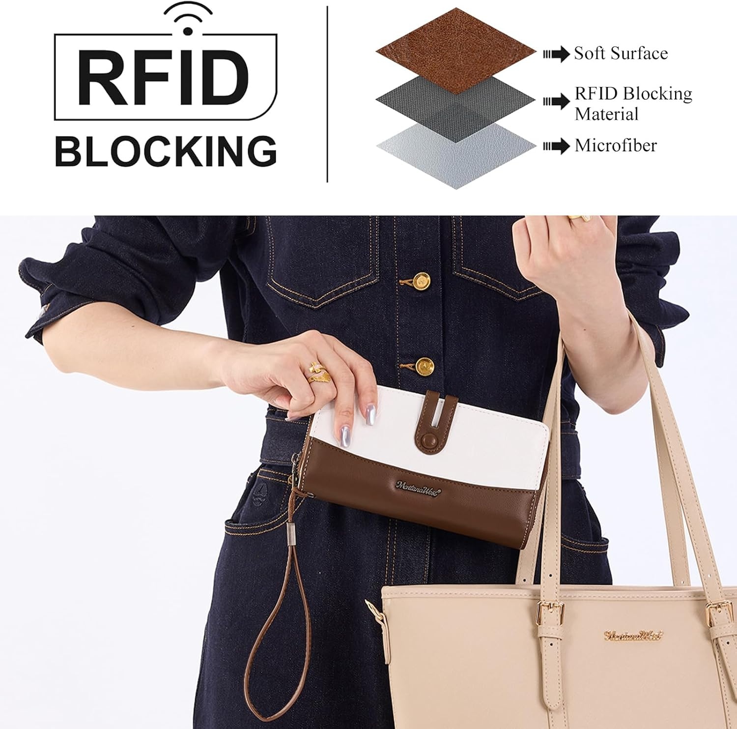 image:imageWristlet Wallet Women Large RFID Blocking Wallets Cute Clutch Phone WalletTOff White
