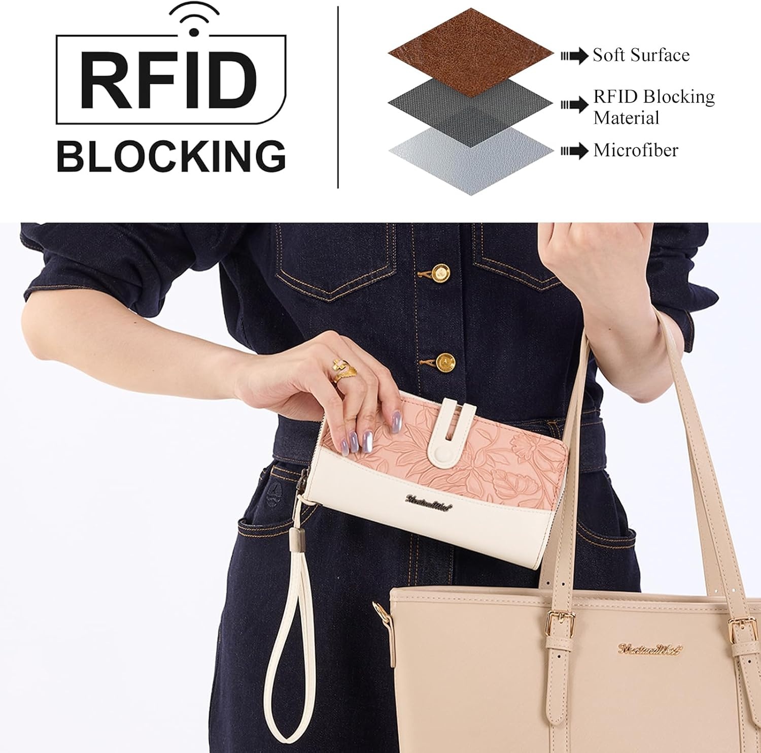 image:imageWristlet Wallet Women Large RFID Blocking Wallets Cute Clutch Phone WalletTPink