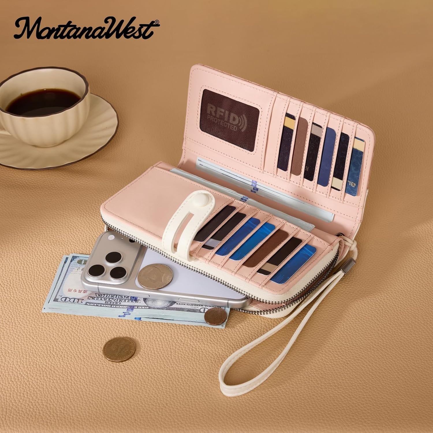 image:imageWristlet Wallet Women Large RFID Blocking Wallets Cute Clutch Phone WalletTPink