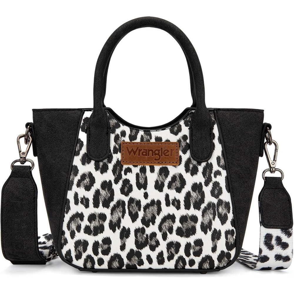image:imageWrangler Purse for Women Small Rustic Charm TopHanddle Handbags Western Satchel Purse with Crossbody StrapLeopardblack White