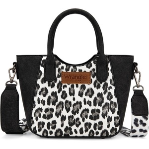 Wrangler Purse for Women Small Rustic Charm Top-Handdle Handbags Western Satchel Purse with Crossbody Strap(Leopard-black & White)