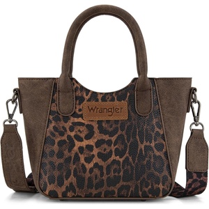 Wrangler Purse for Women Small Rustic Charm Top-Handdle Handbags Western Satchel Purse with Crossbody Strap(Leopard-coffee)