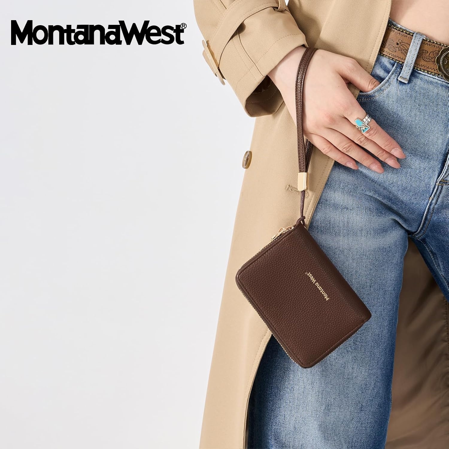 image:imageWallet Women Small Wristlet Double Zip Around Wallets RFID Blocking ClutchCoffee
