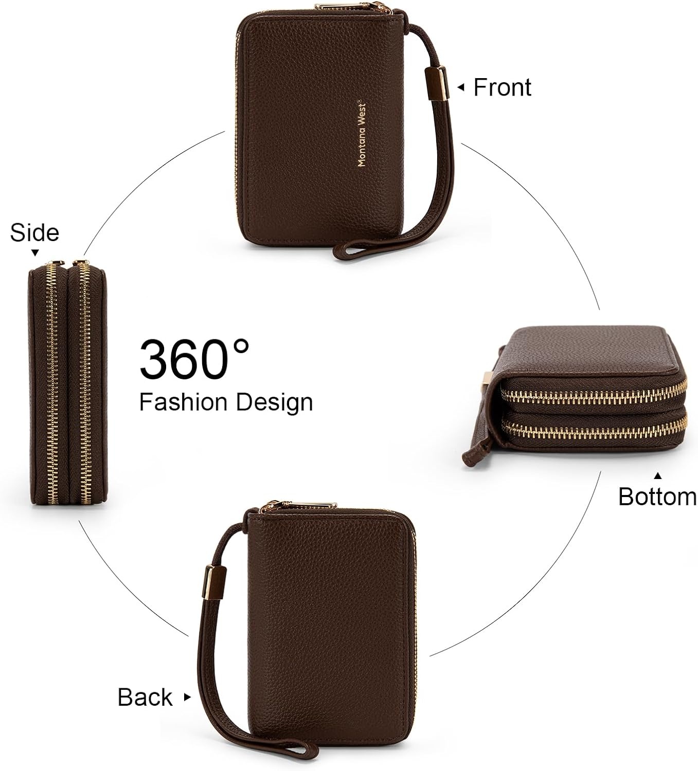 image:imageWallet Women Small Wristlet Double Zip Around Wallets RFID Blocking ClutchCoffee