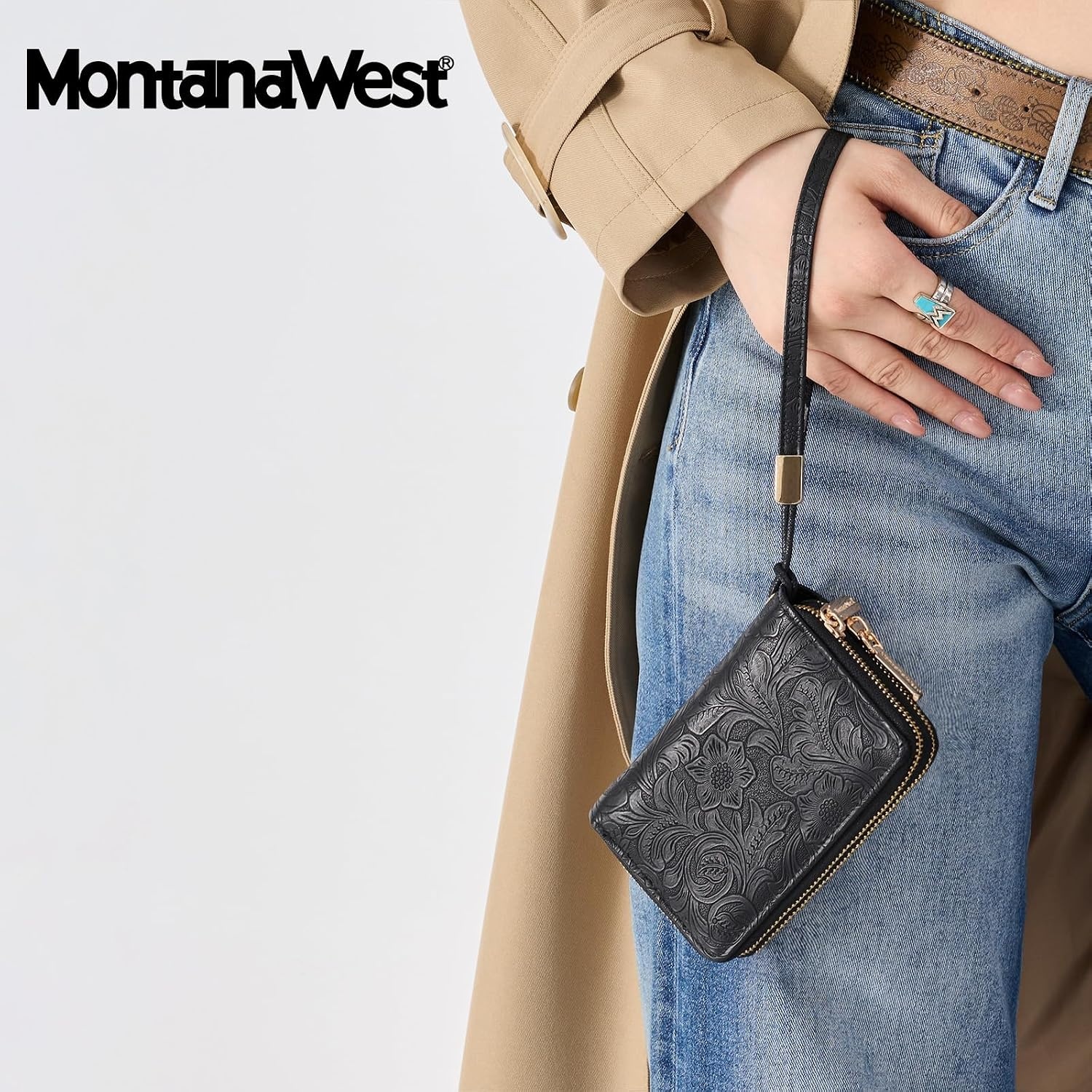 image:imageWallet Women Small Wristlet Double Zip Around Wallets RFID Blocking ClutchToolBlack