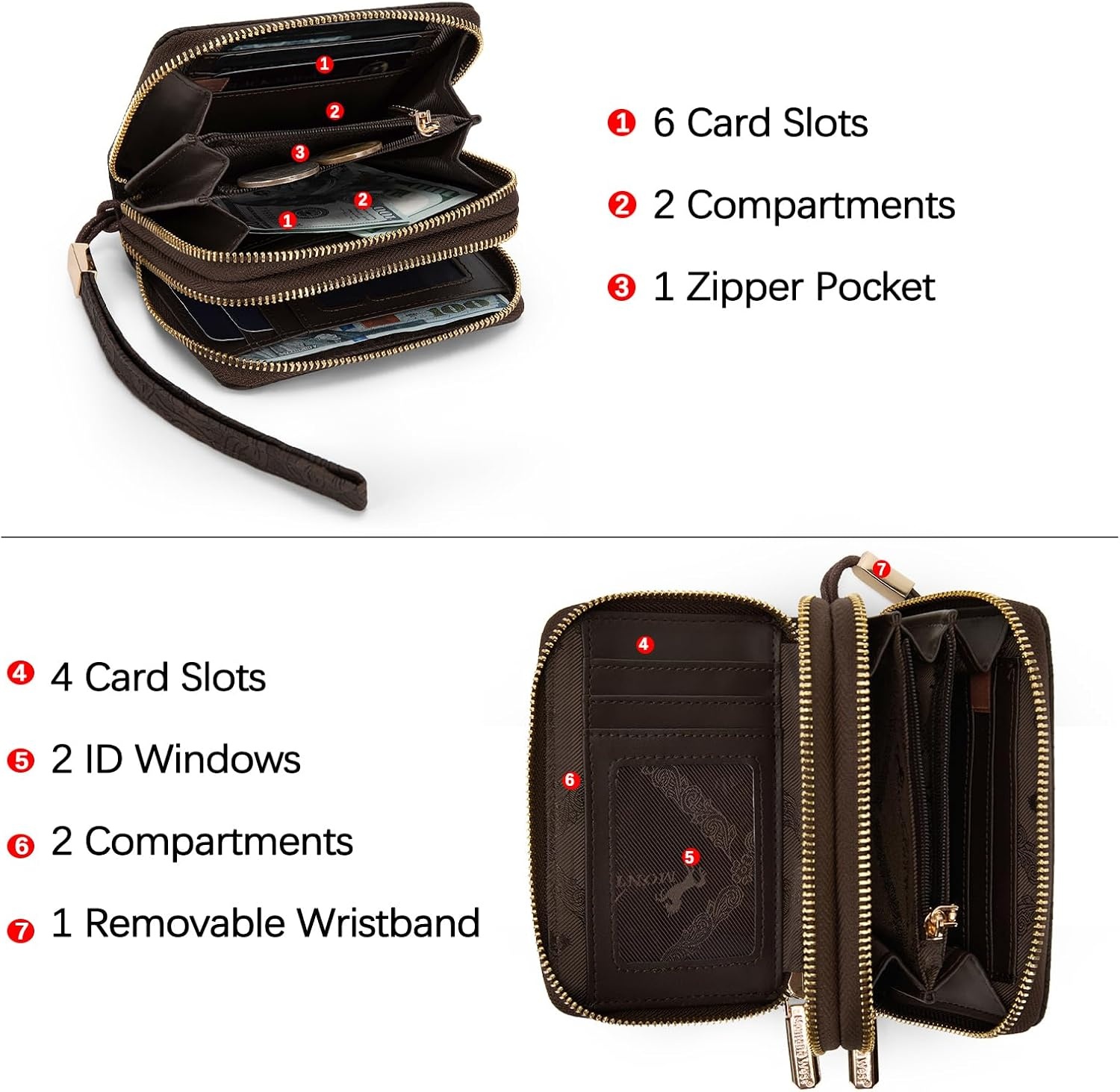 image:imageWallet Women Small Wristlet Double Zip Around Wallets RFID Blocking ClutchToolCoffee