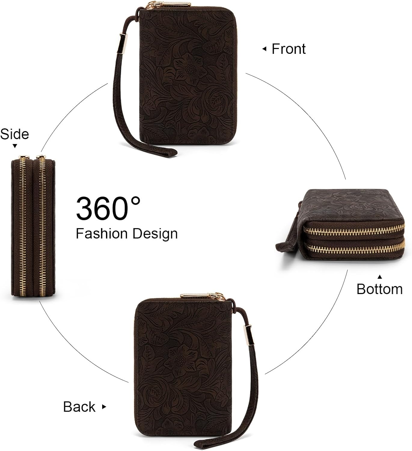 image:imageWallet Women Small Wristlet Double Zip Around Wallets RFID Blocking ClutchToolCoffee