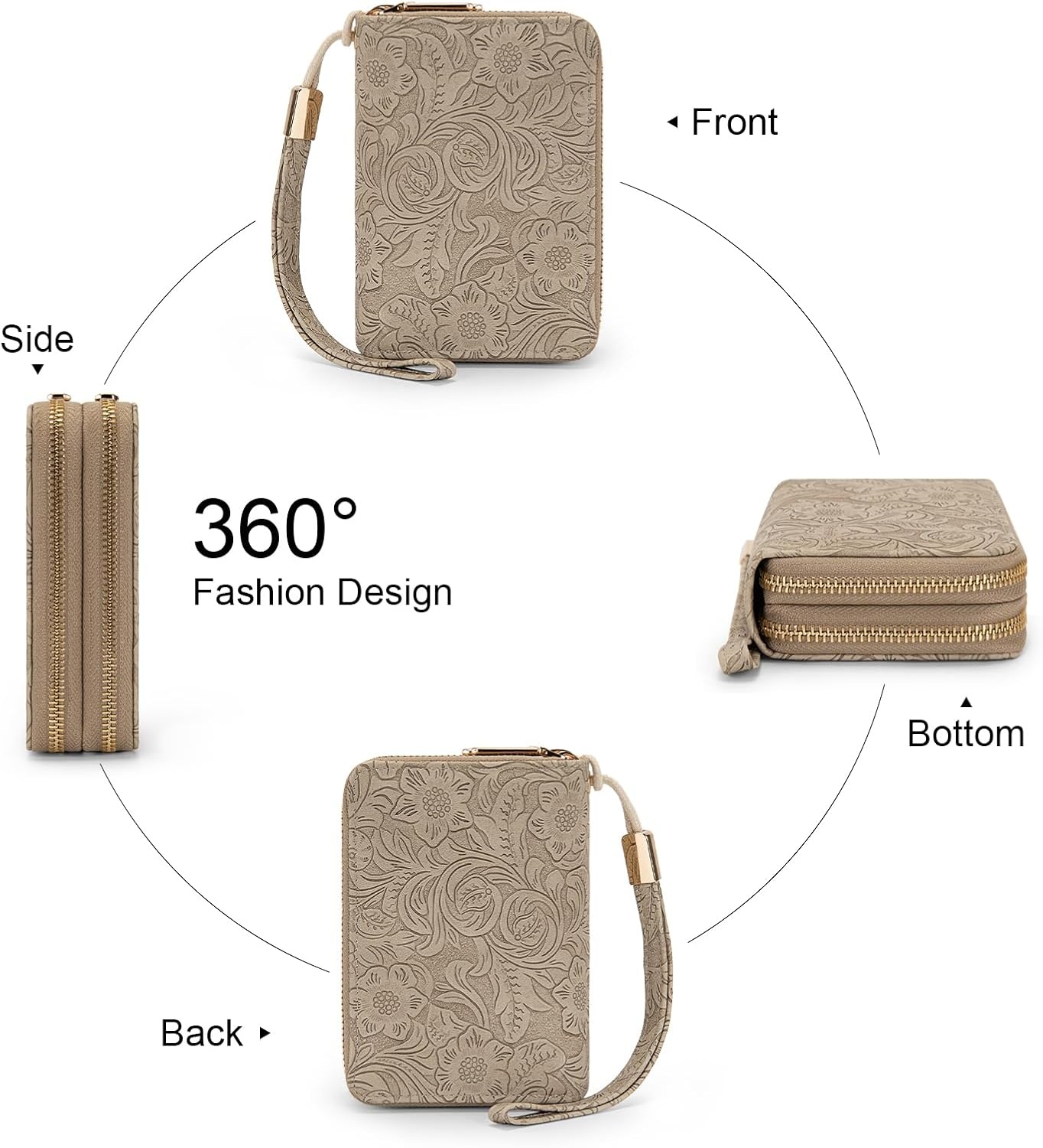 image:imageWallet Women Small Wristlet Double Zip Around Wallets RFID Blocking ClutchToolGrey