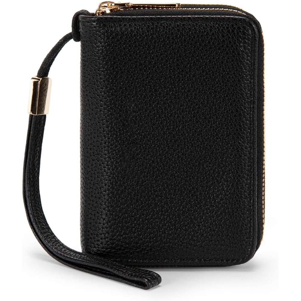image:imageWallet Women Small Wristlet Double Zip Around Wallets RFID Blocking ClutchBlack