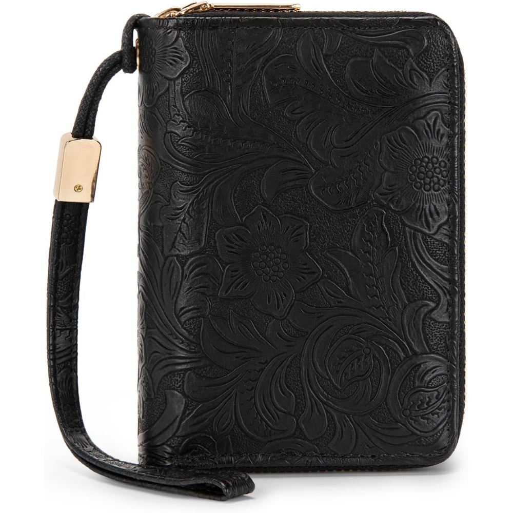 image:imageWallet Women Small Wristlet Double Zip Around Wallets RFID Blocking ClutchToolBlack