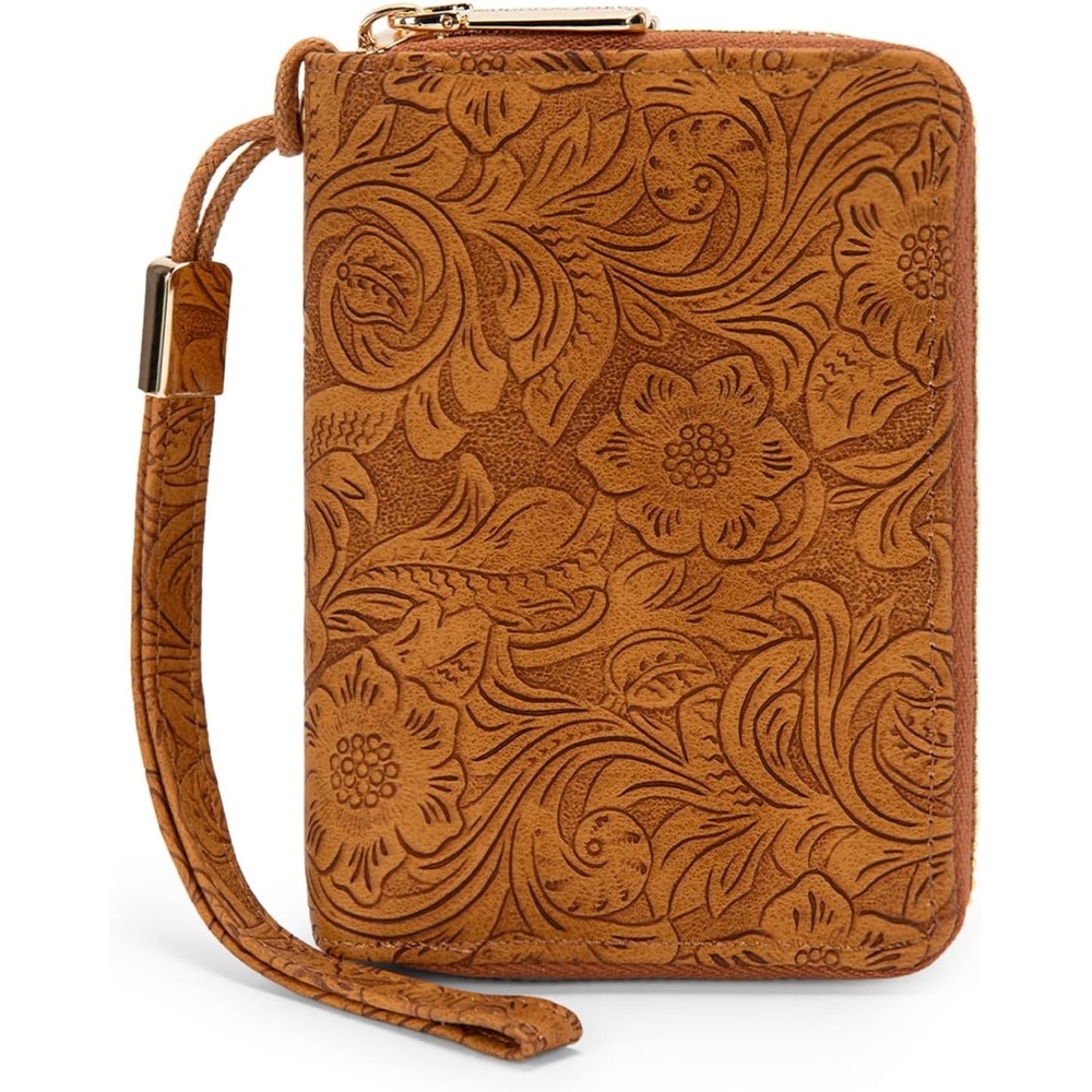 image:imageWallet Women Small Wristlet Double Zip Around Wallets RFID Blocking ClutchToolBrown