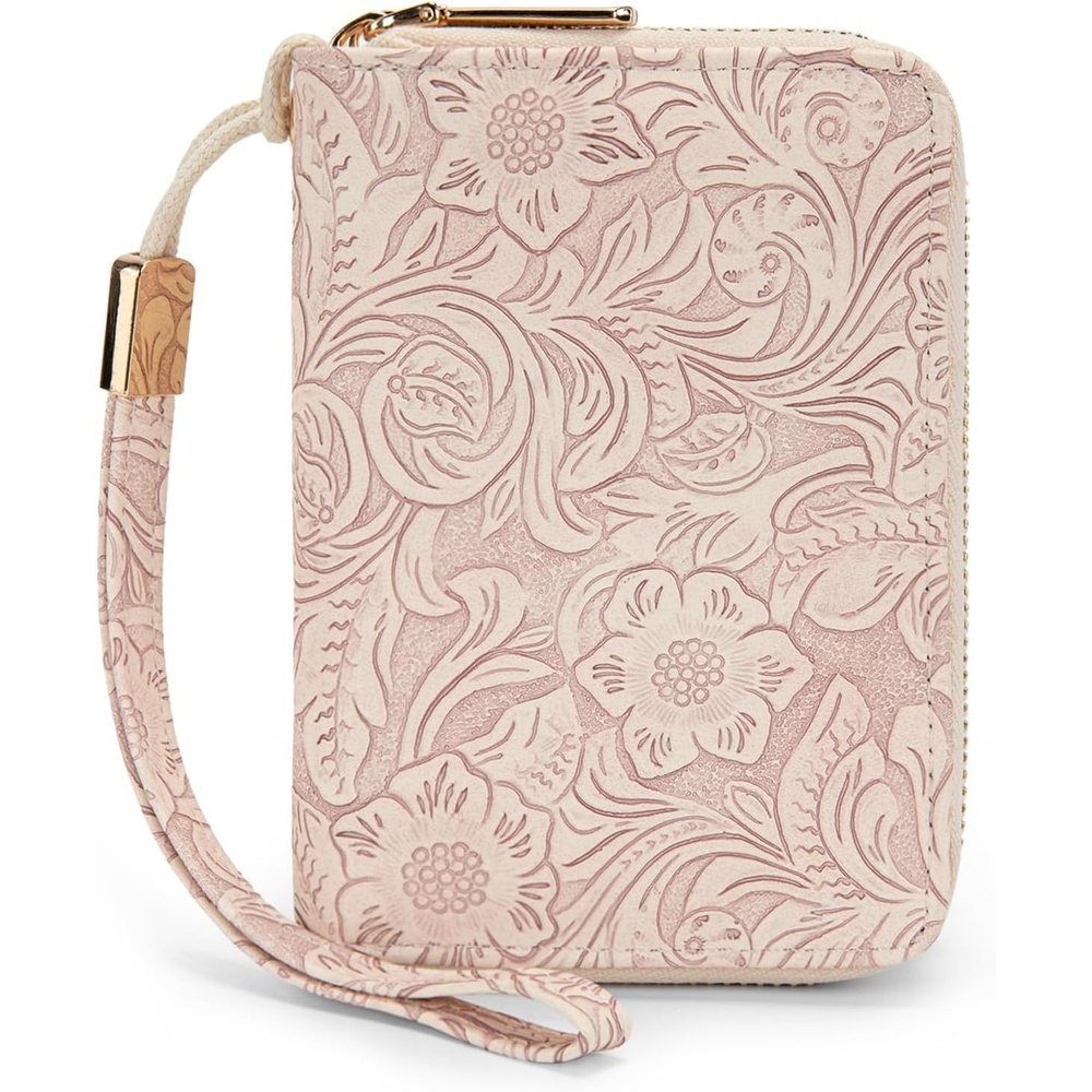 image:imageWallet Women Small Wristlet Double Zip Around Wallets RFID Blocking ClutchToolPink