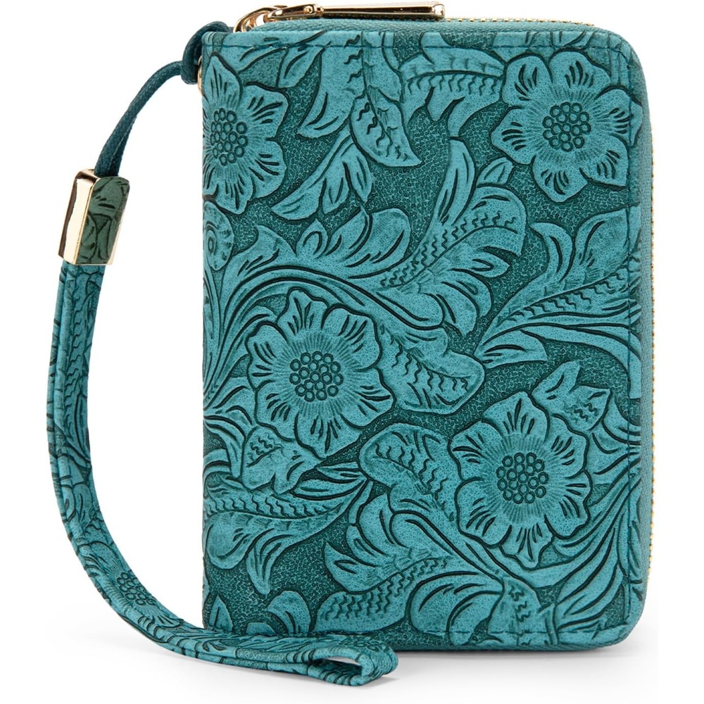 image:imageWallet Women Small Wristlet Double Zip Around Wallets RFID Blocking ClutchToolTurquoise