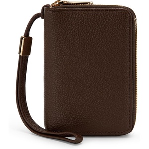 Wallet Women Small, Wristlet Double Zip Around Wallets RFID Blocking Clutch(Coffee)